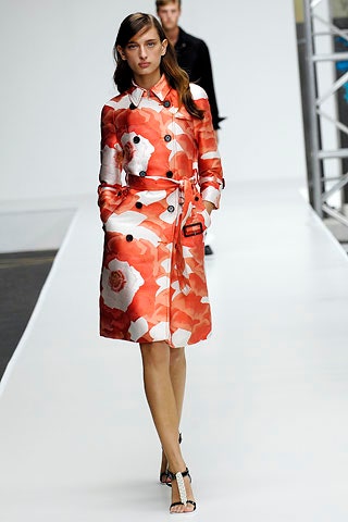 red and white floral coat