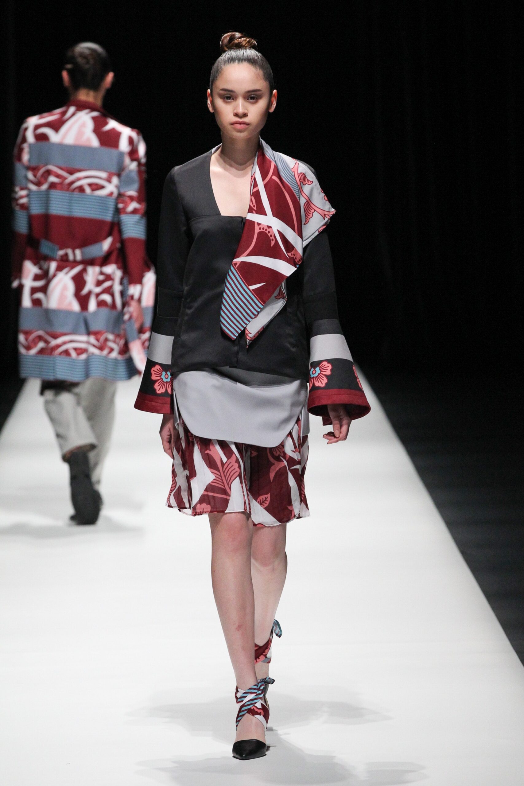 black silk mini dress with scarf