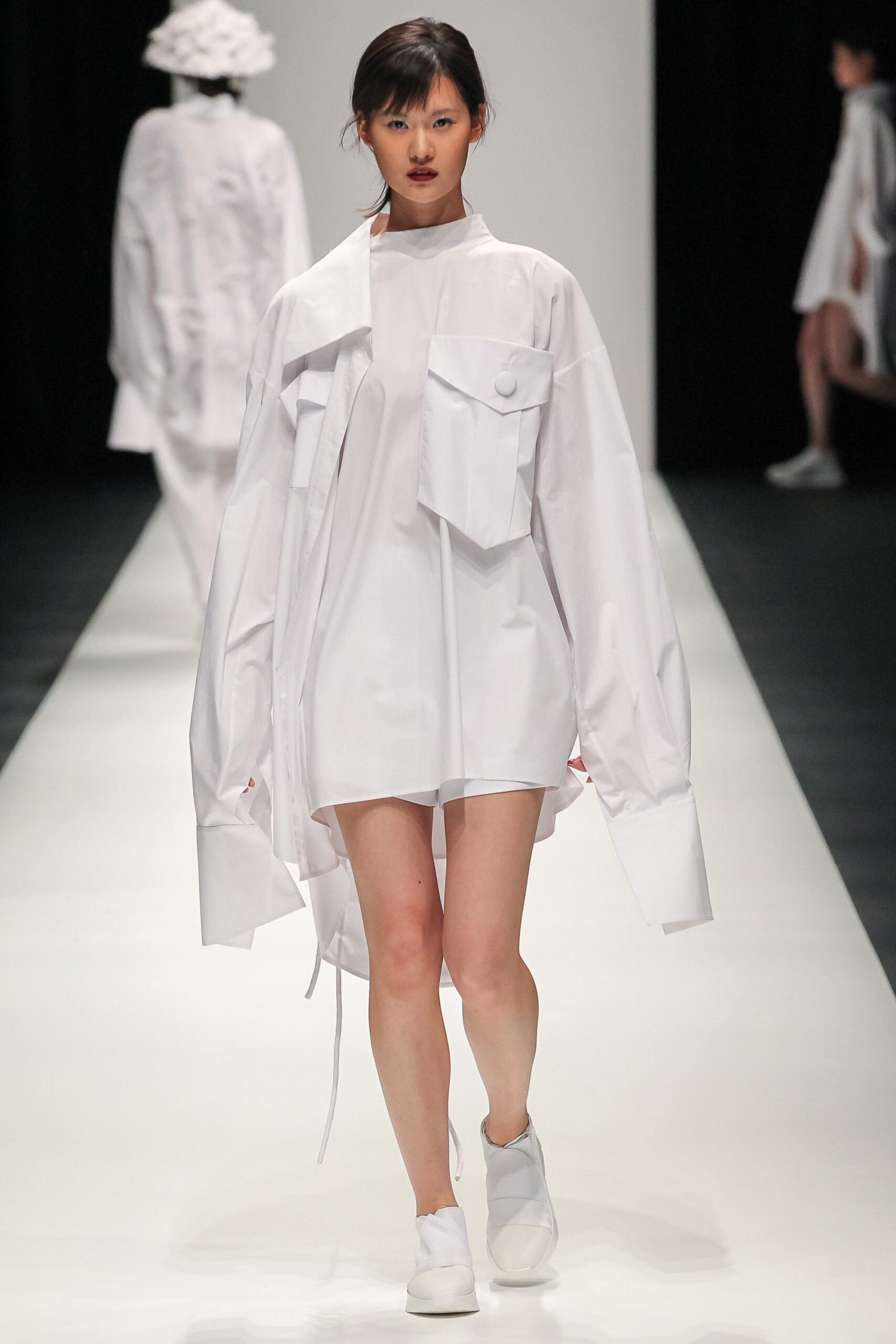 white relaxed mini dress with oversized jacket