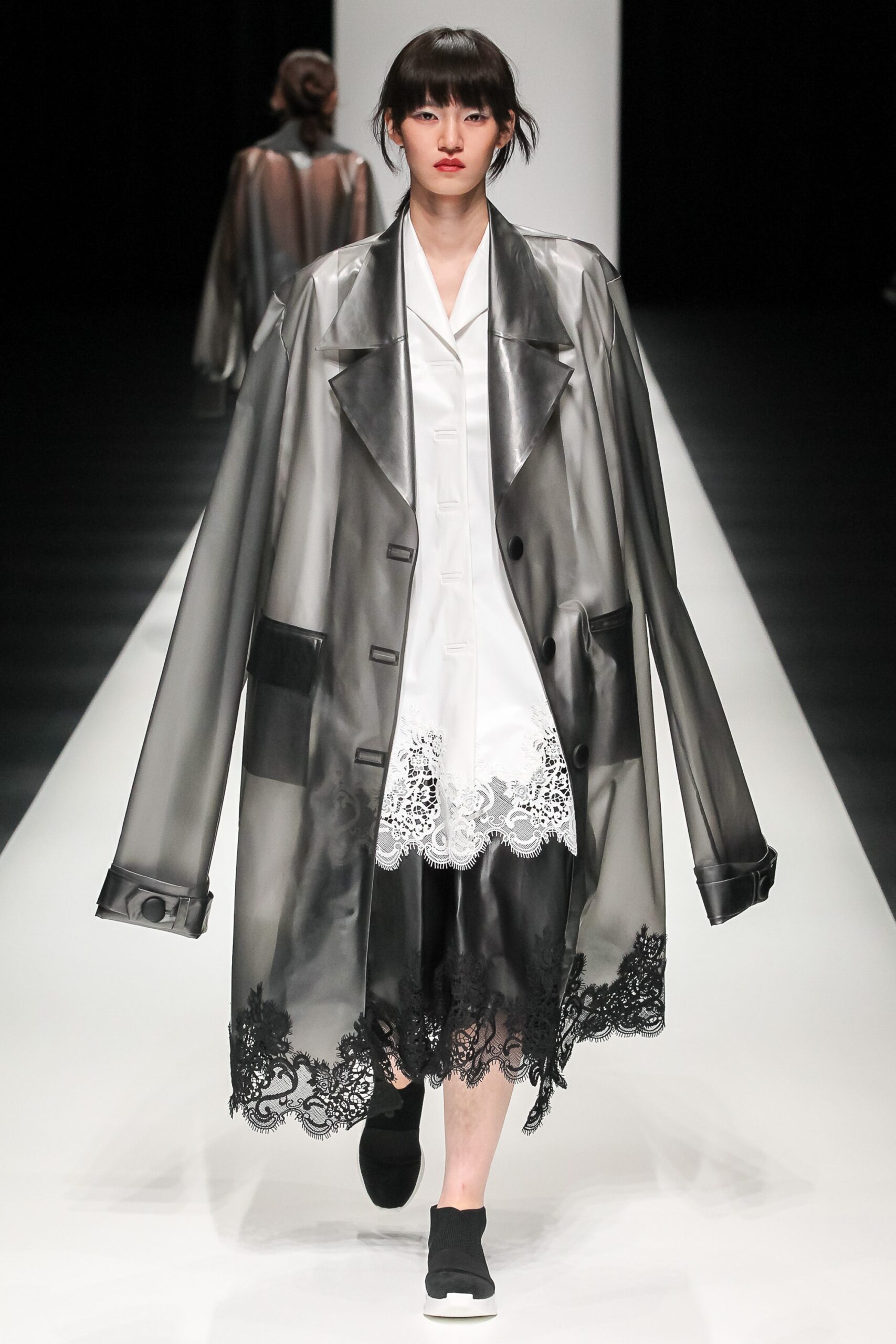 oversized gray vinyl coat