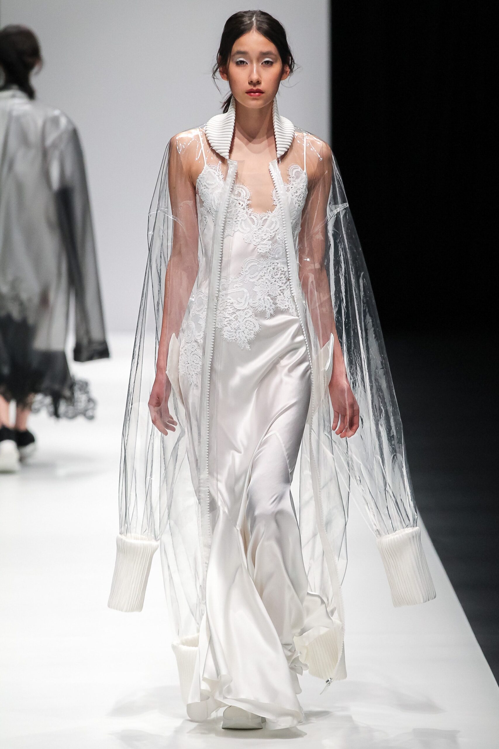 clear vinyl long-sleeve relaxed layered sheer cape