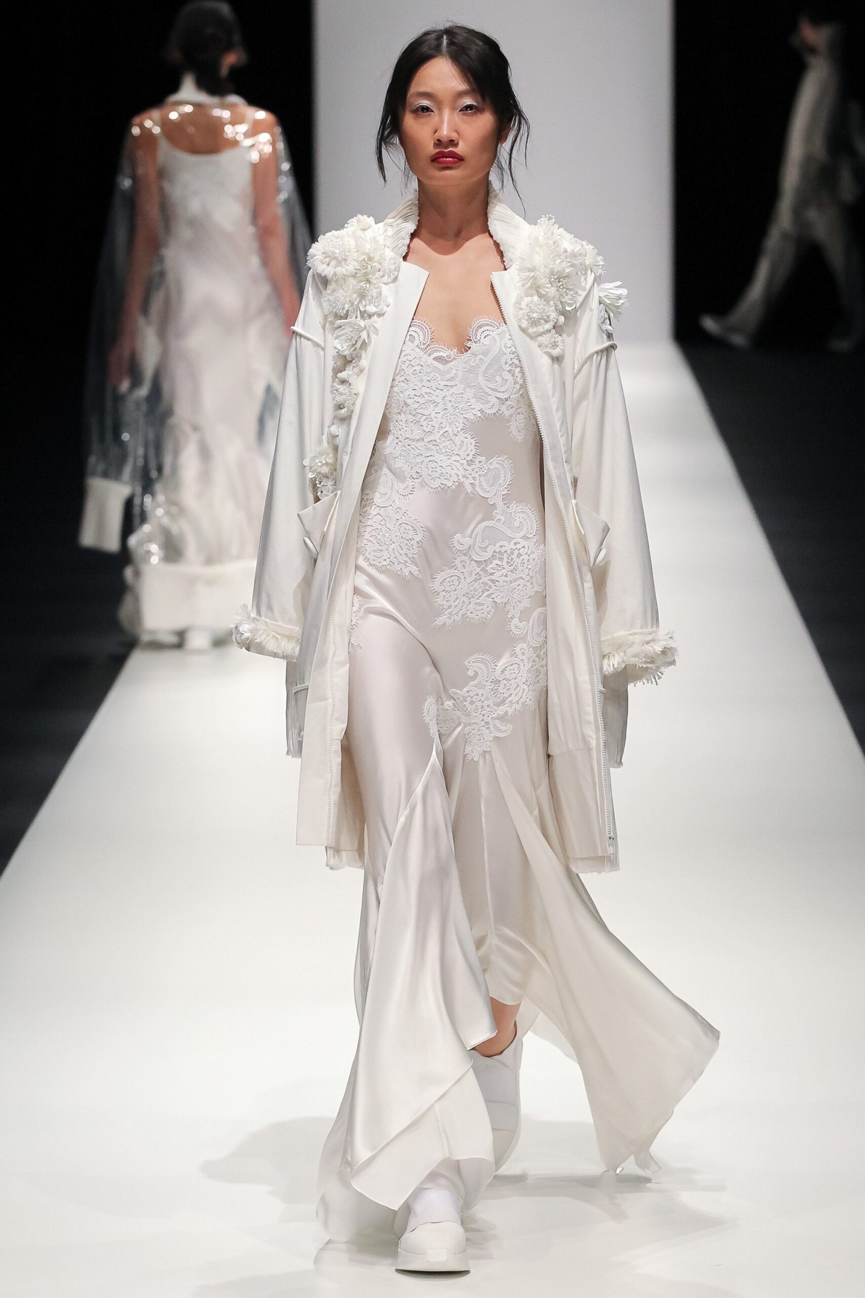 white silk coat and dress