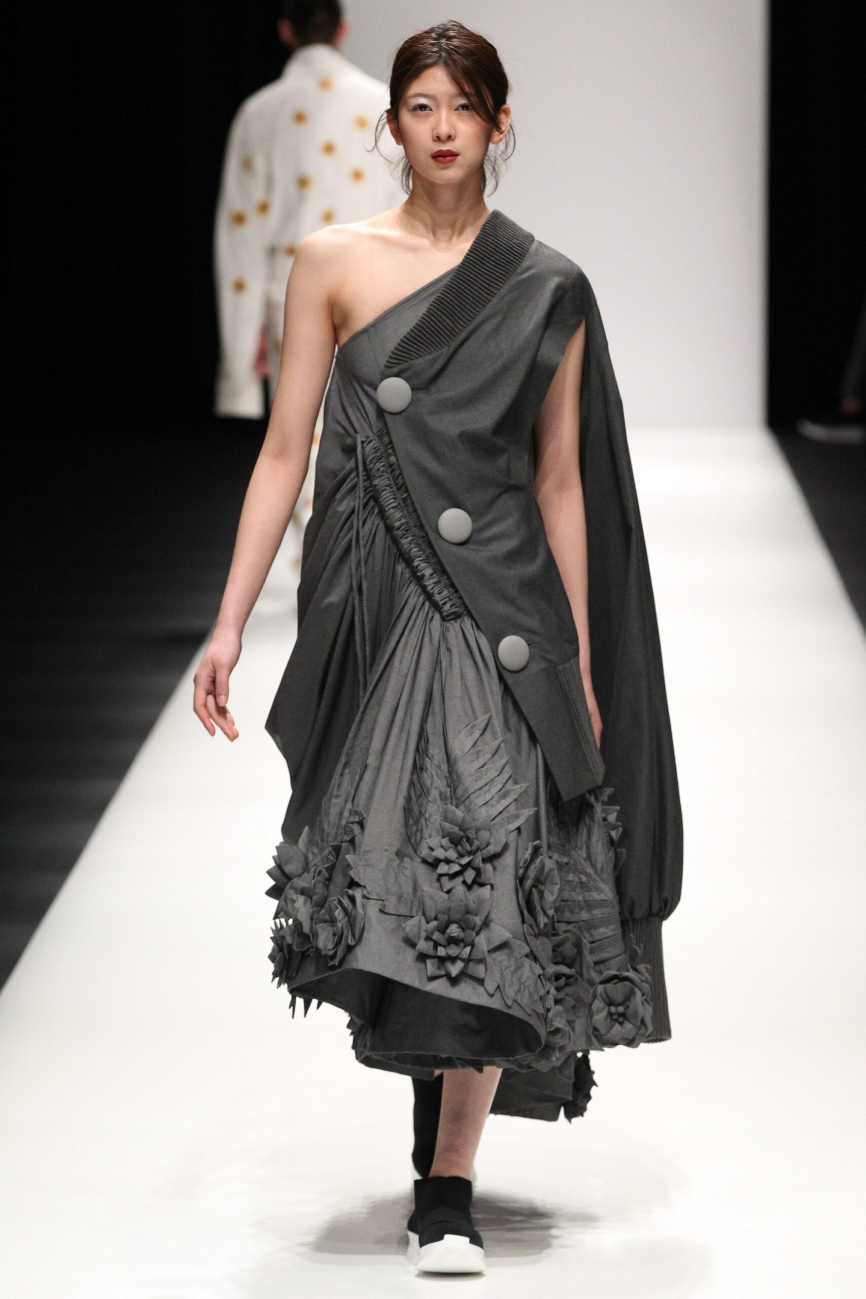 gray asymmetric draped dress