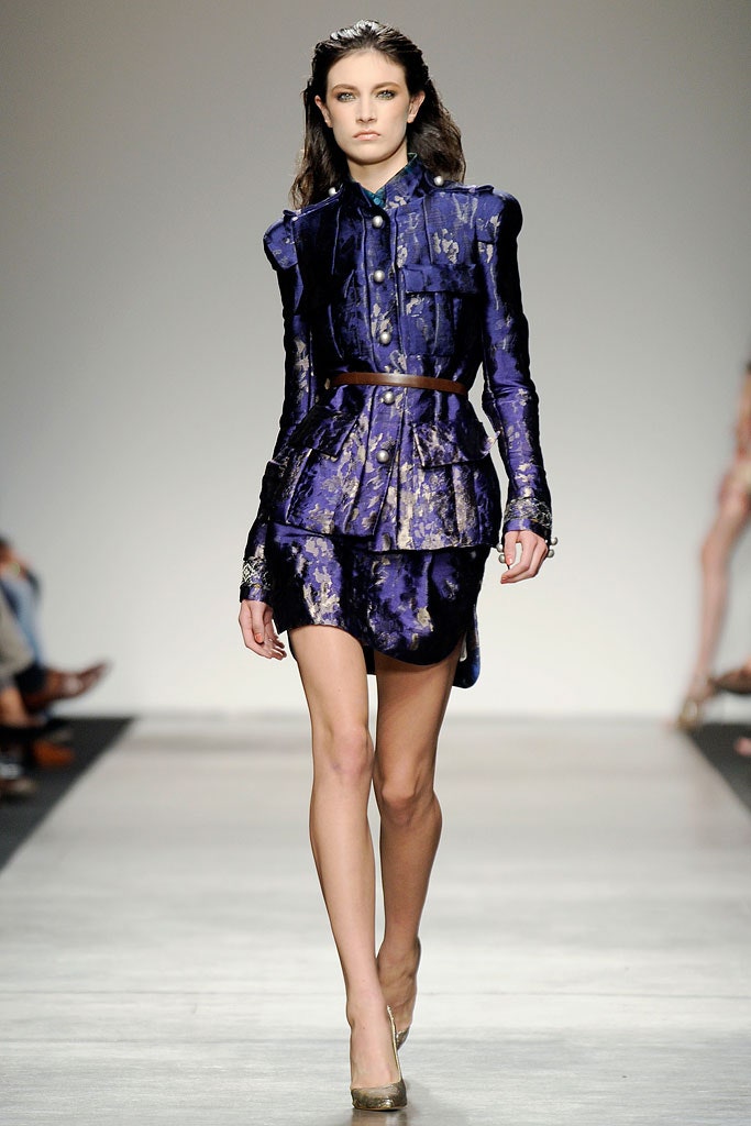 blue gold silk fitted dress