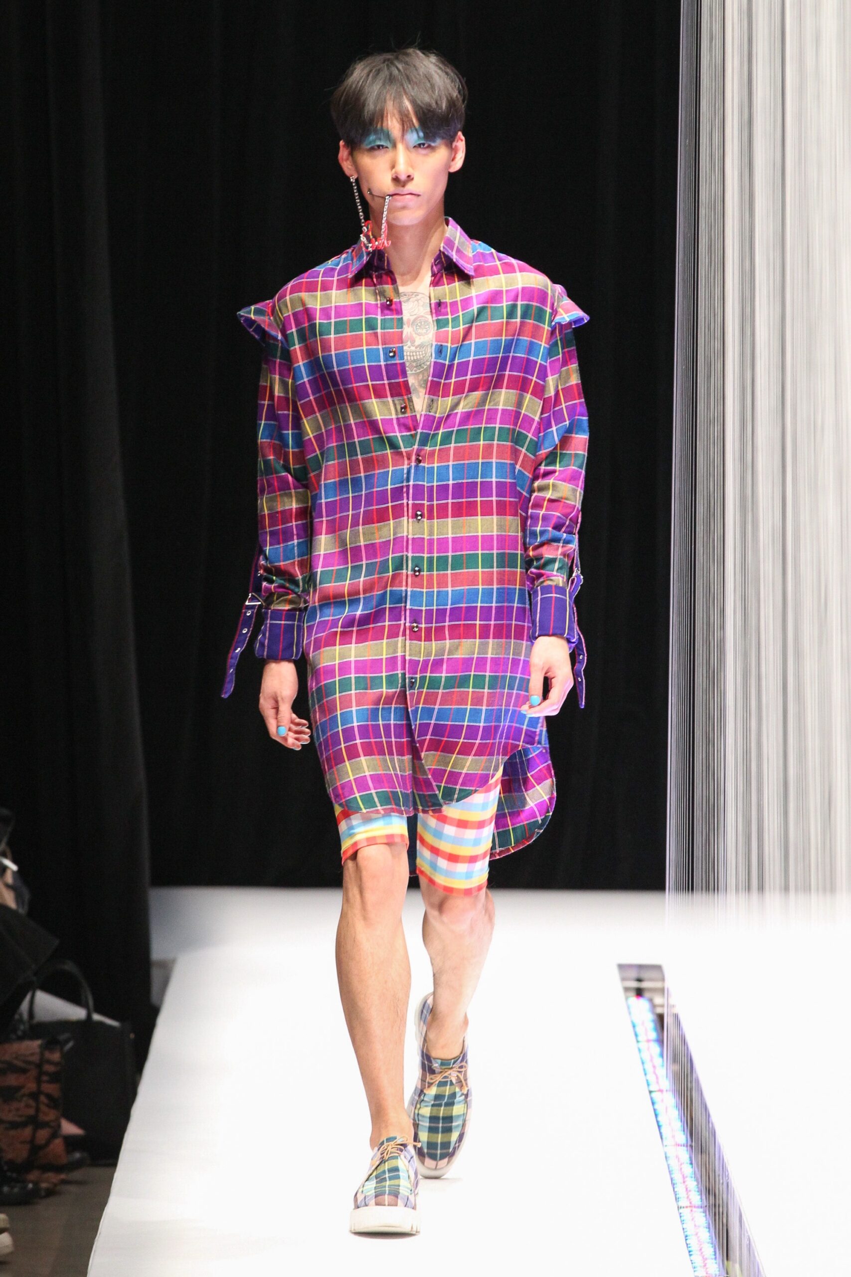 colorful checked shirt-dress