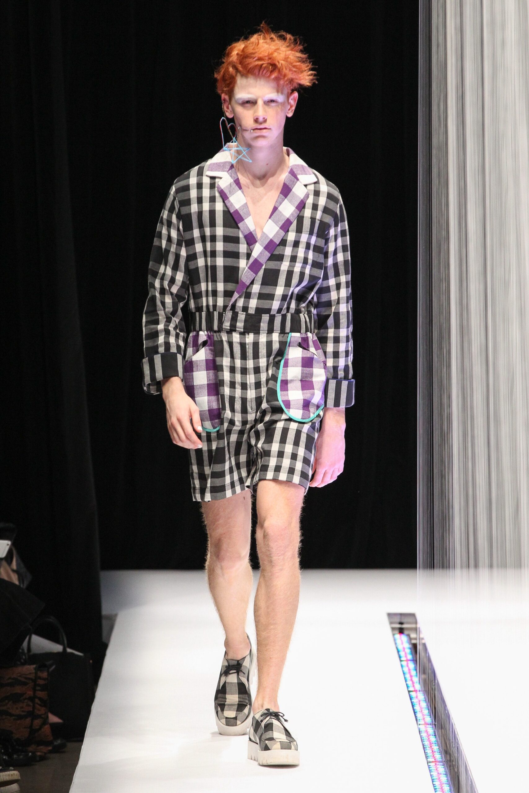 checked black and white romper