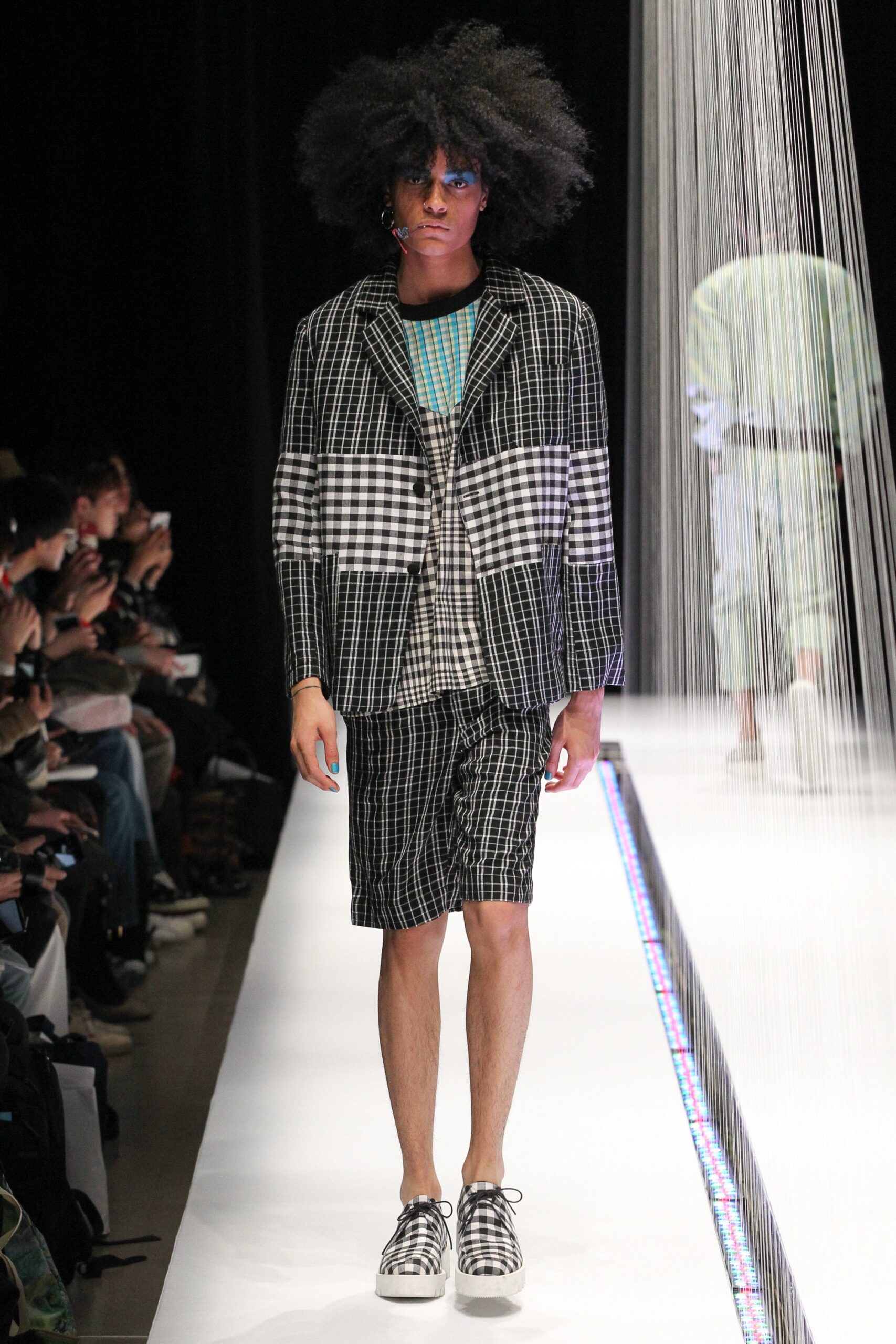 checked black and white blazer and skirt