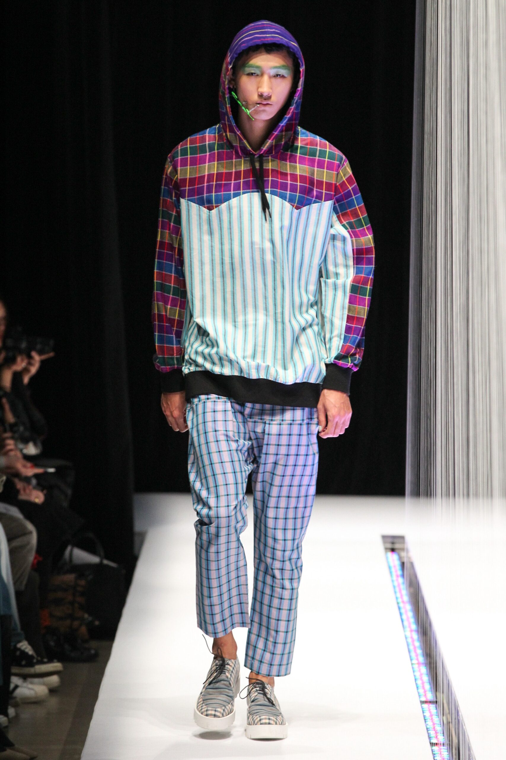 color-blocked hoodie with checked pants