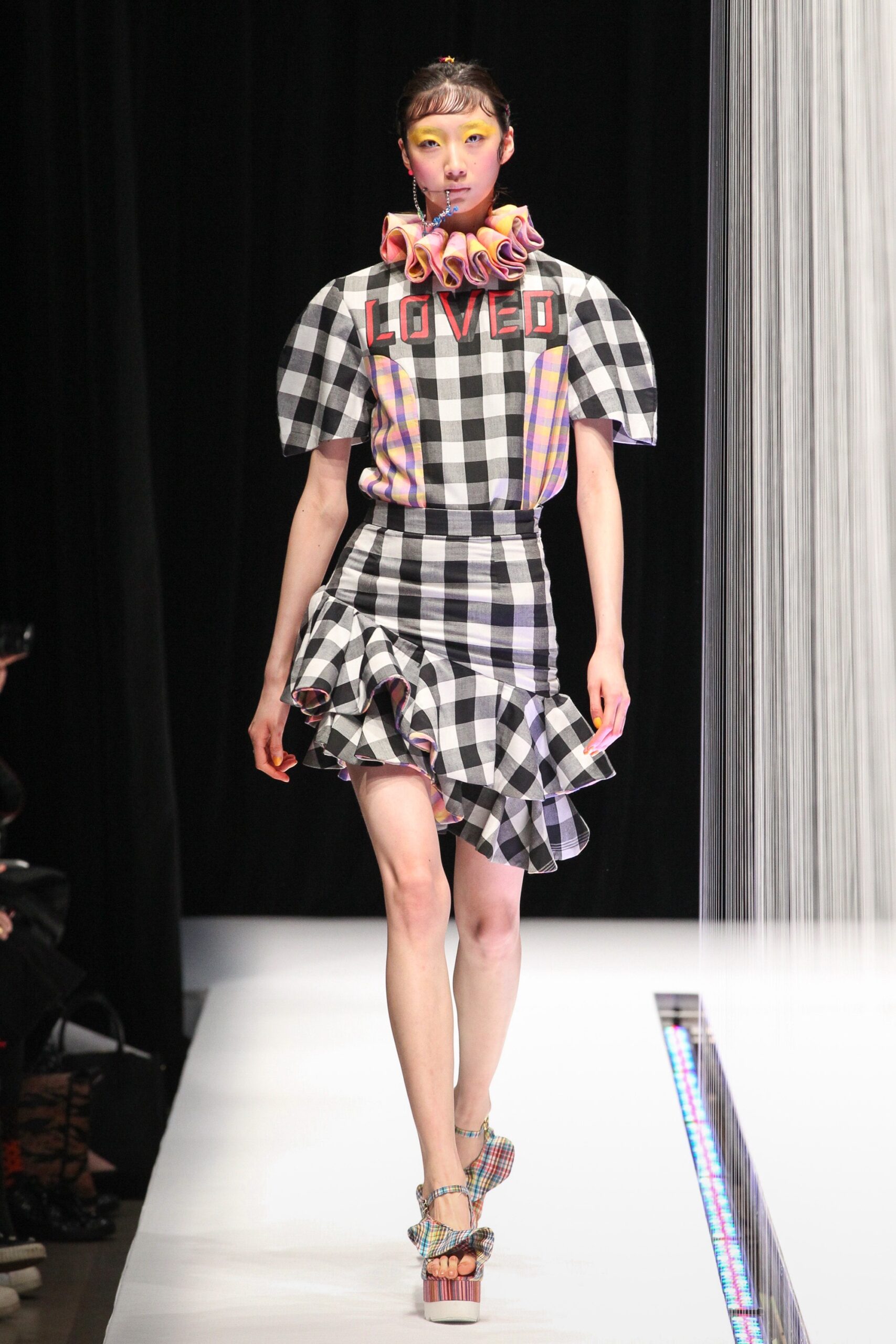 black and white checked top and skirt