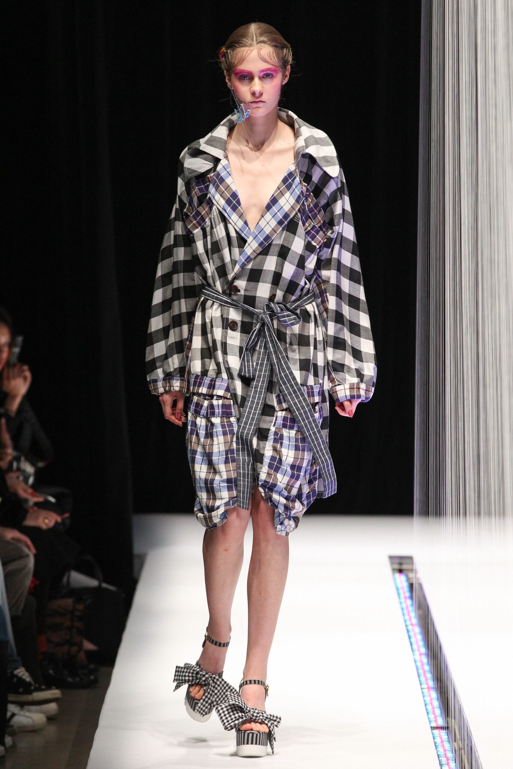 checked midi dress with shoes
