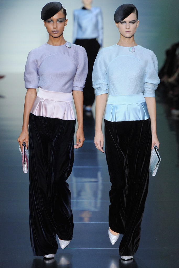 lavender silk long-sleeve high-neck fitted pleated top