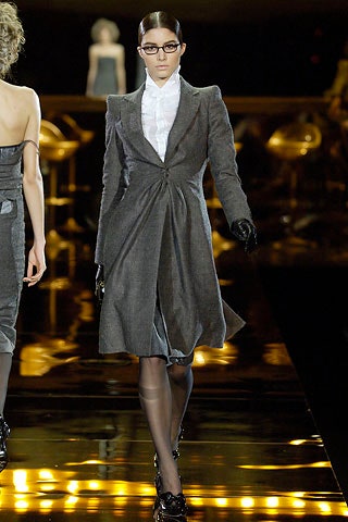 gray wool long-sleeve collared tailored buttoned flared coat