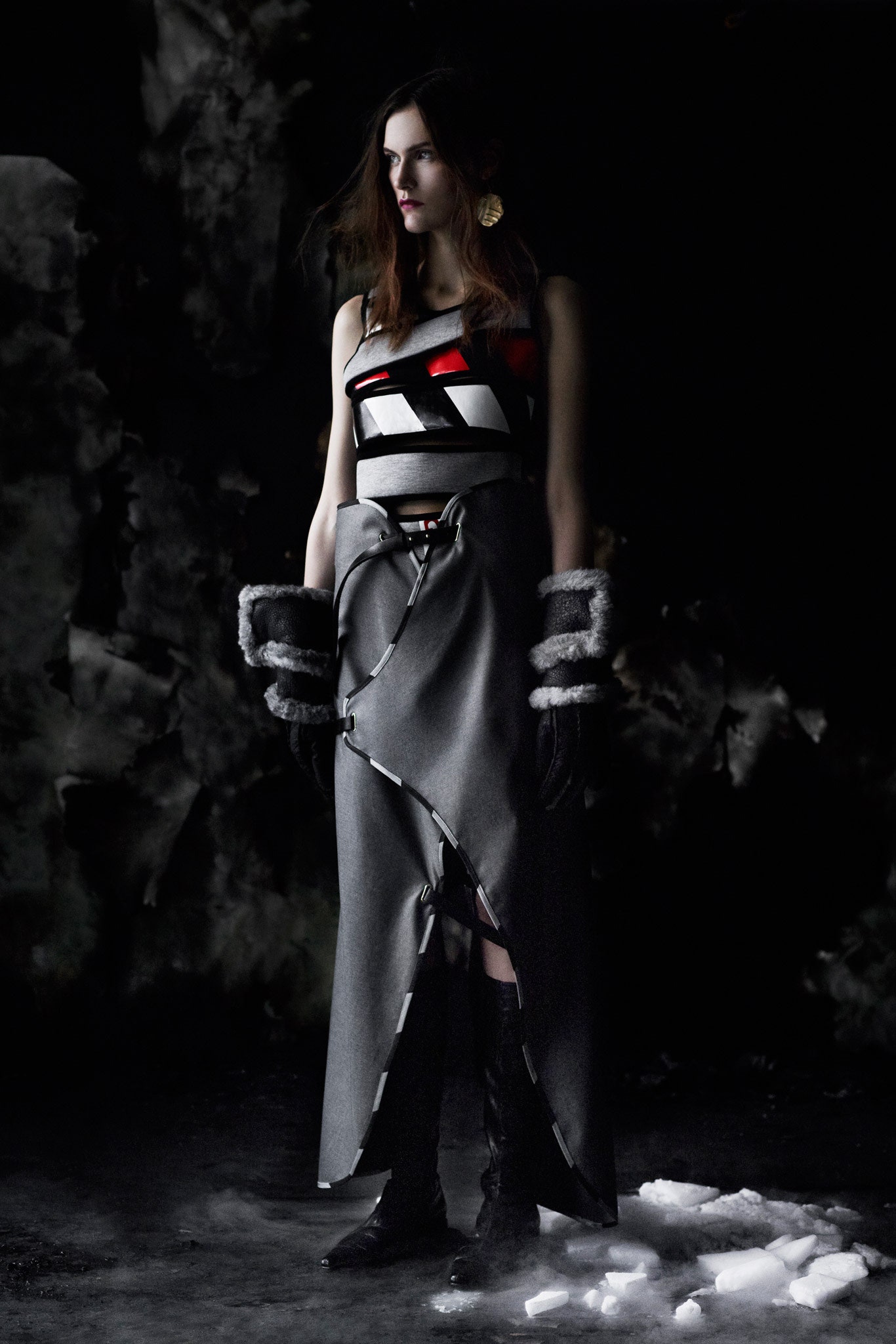 gray asymmetric wrap maxi skirt