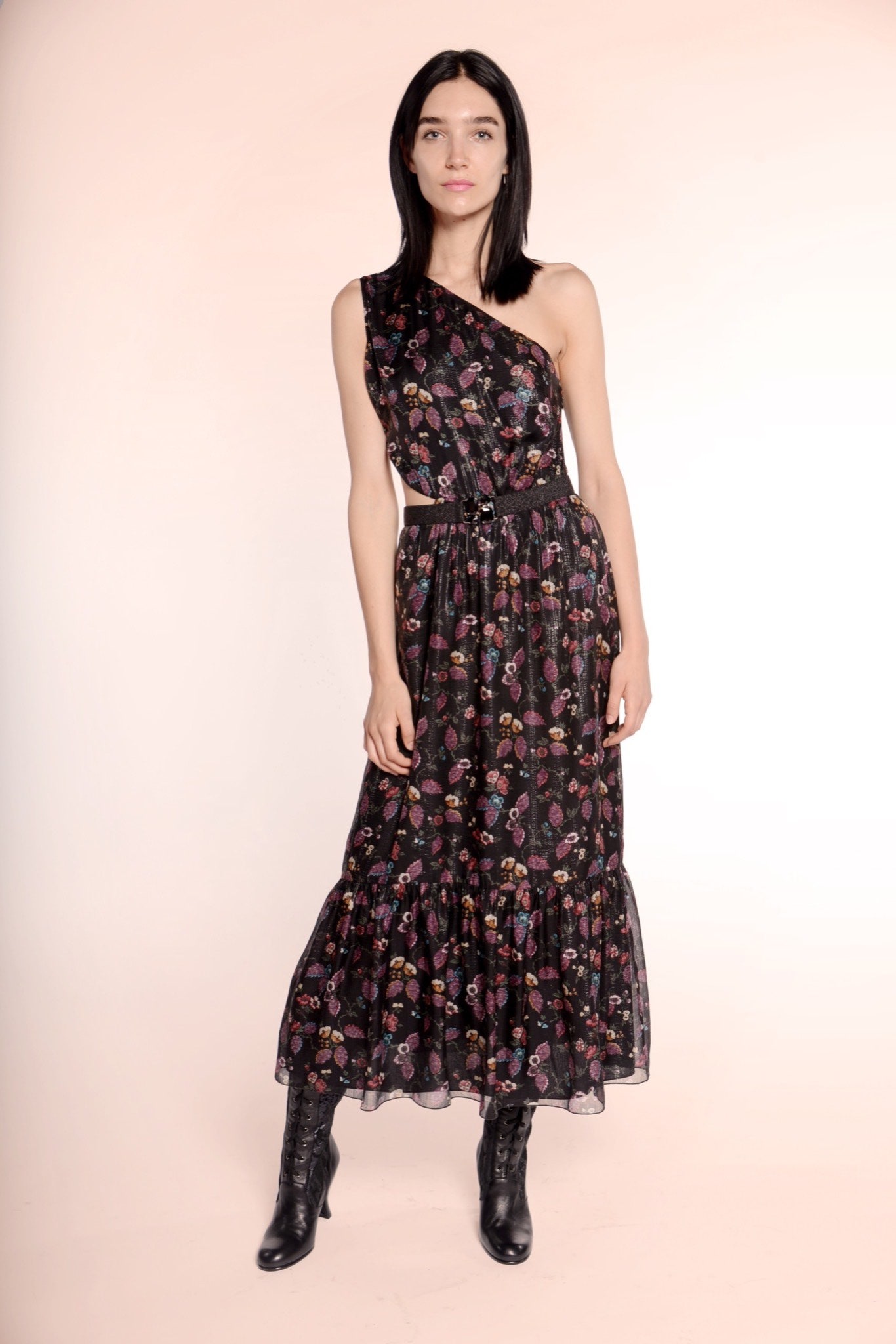 black floral asymmetric dress