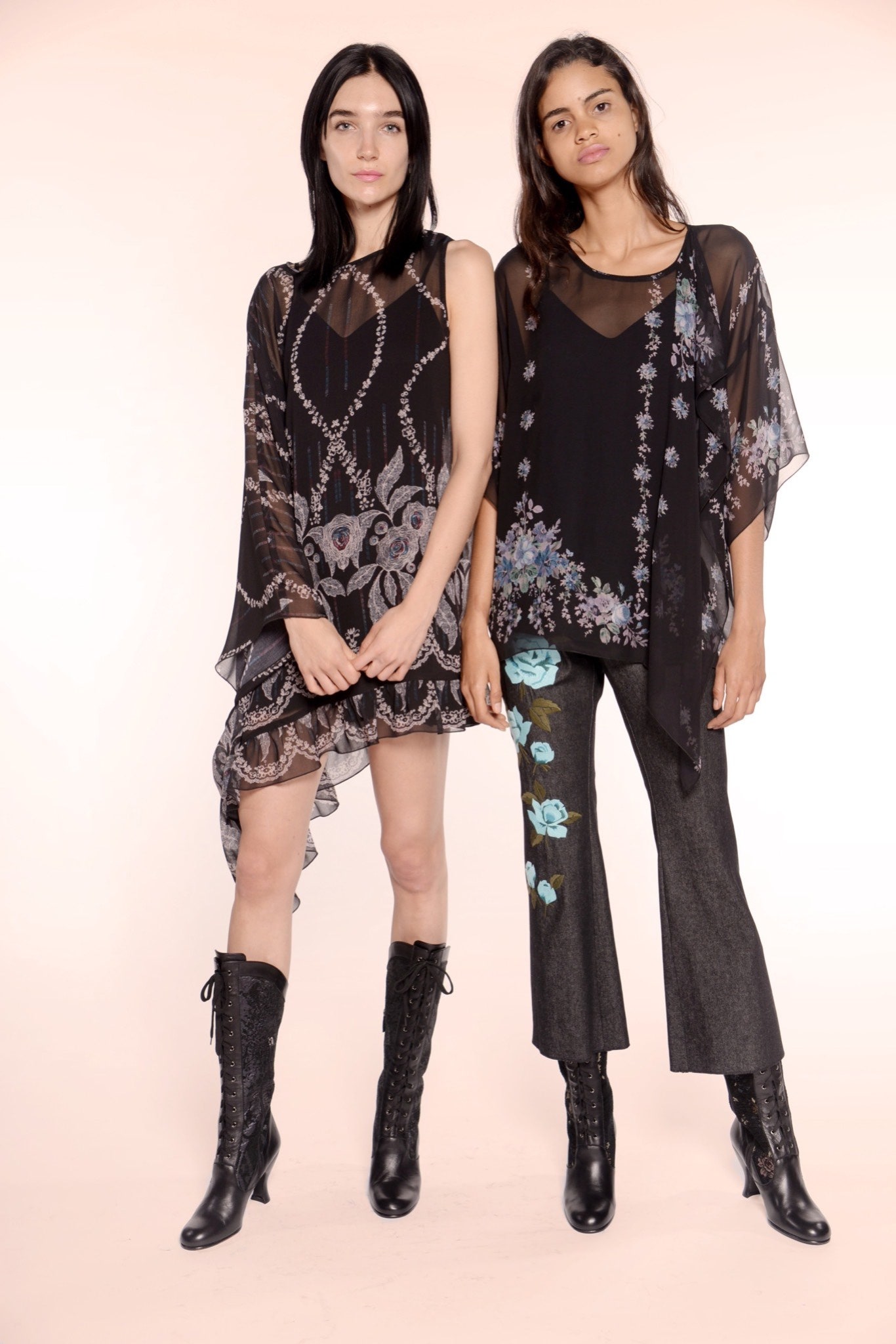 black chiffon sleeveless v-neck relaxed embroidered sheer top
