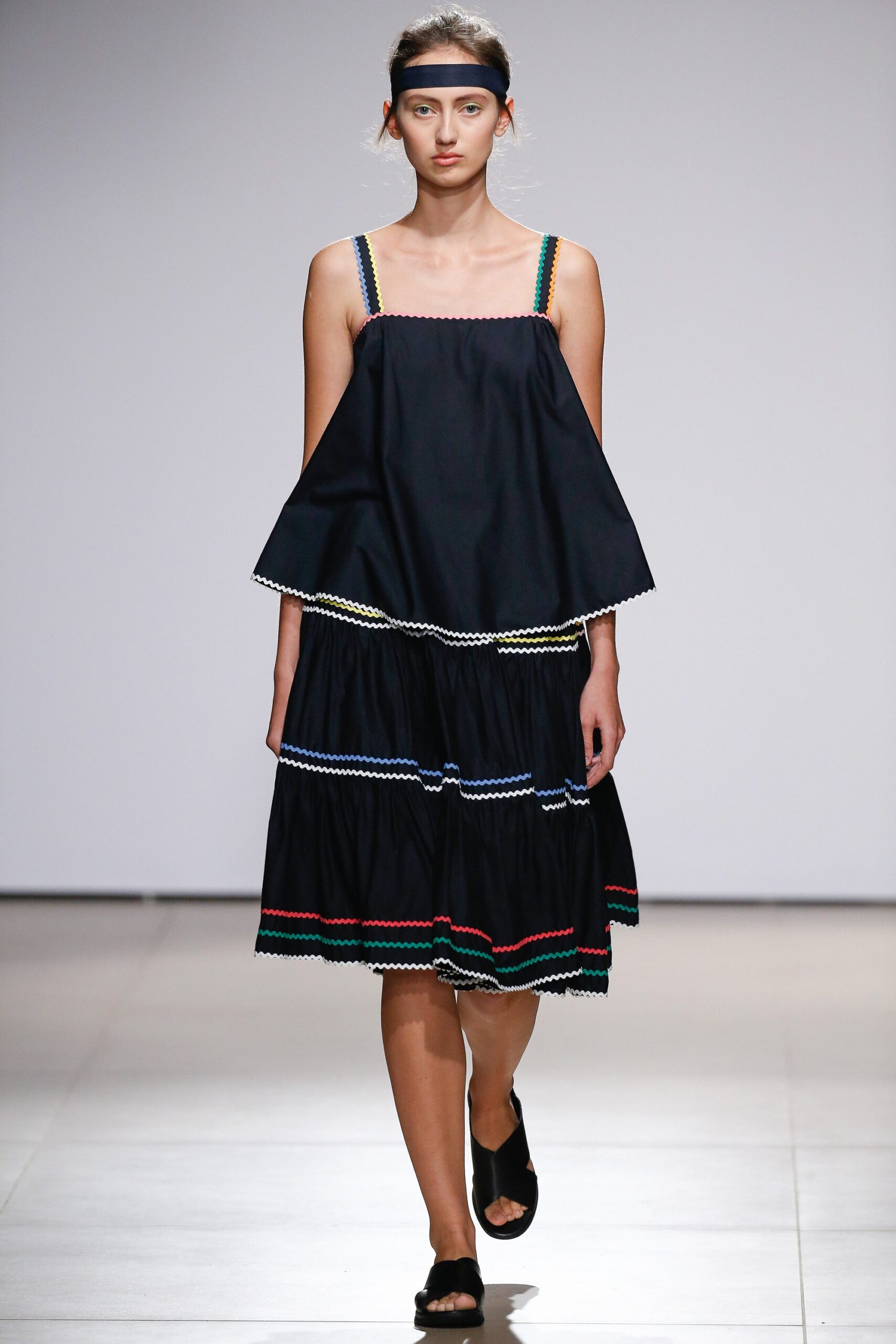 black tiered sleeveless dress