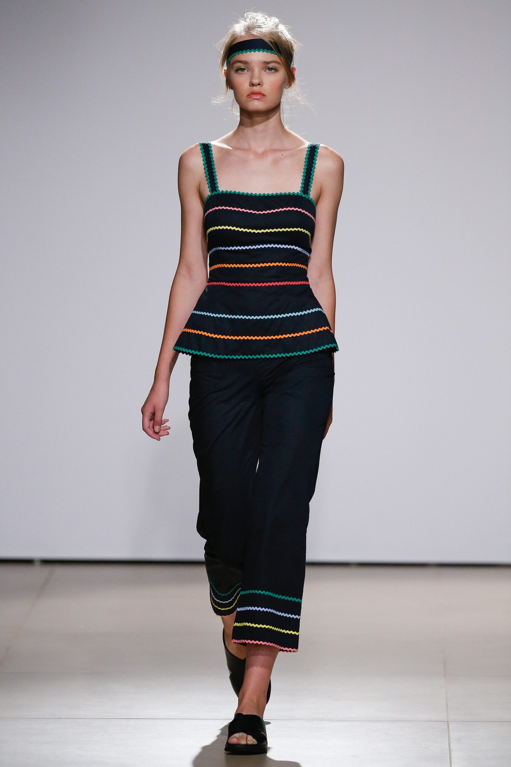 fitted striped top and relaxed pants