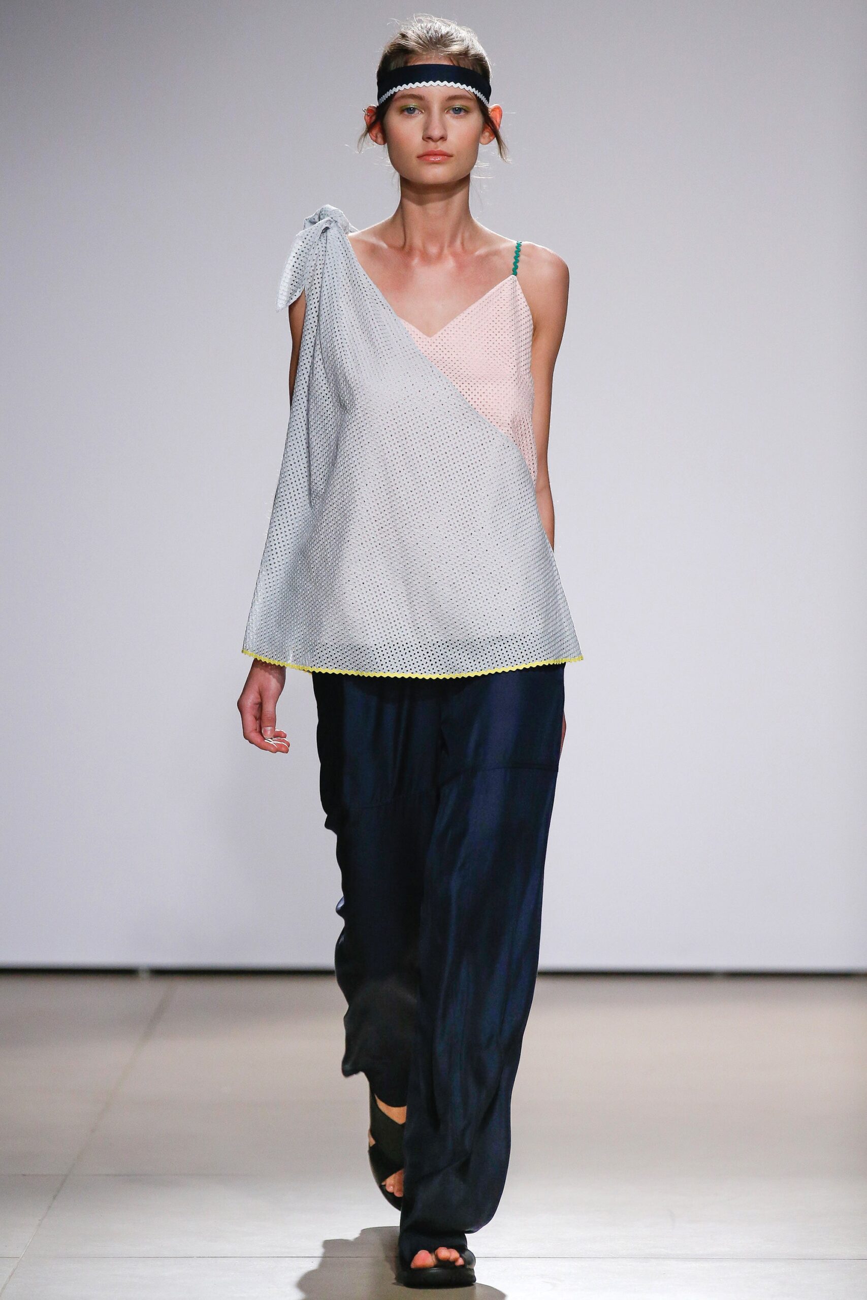 asymmetric layered top with wide-leg pants