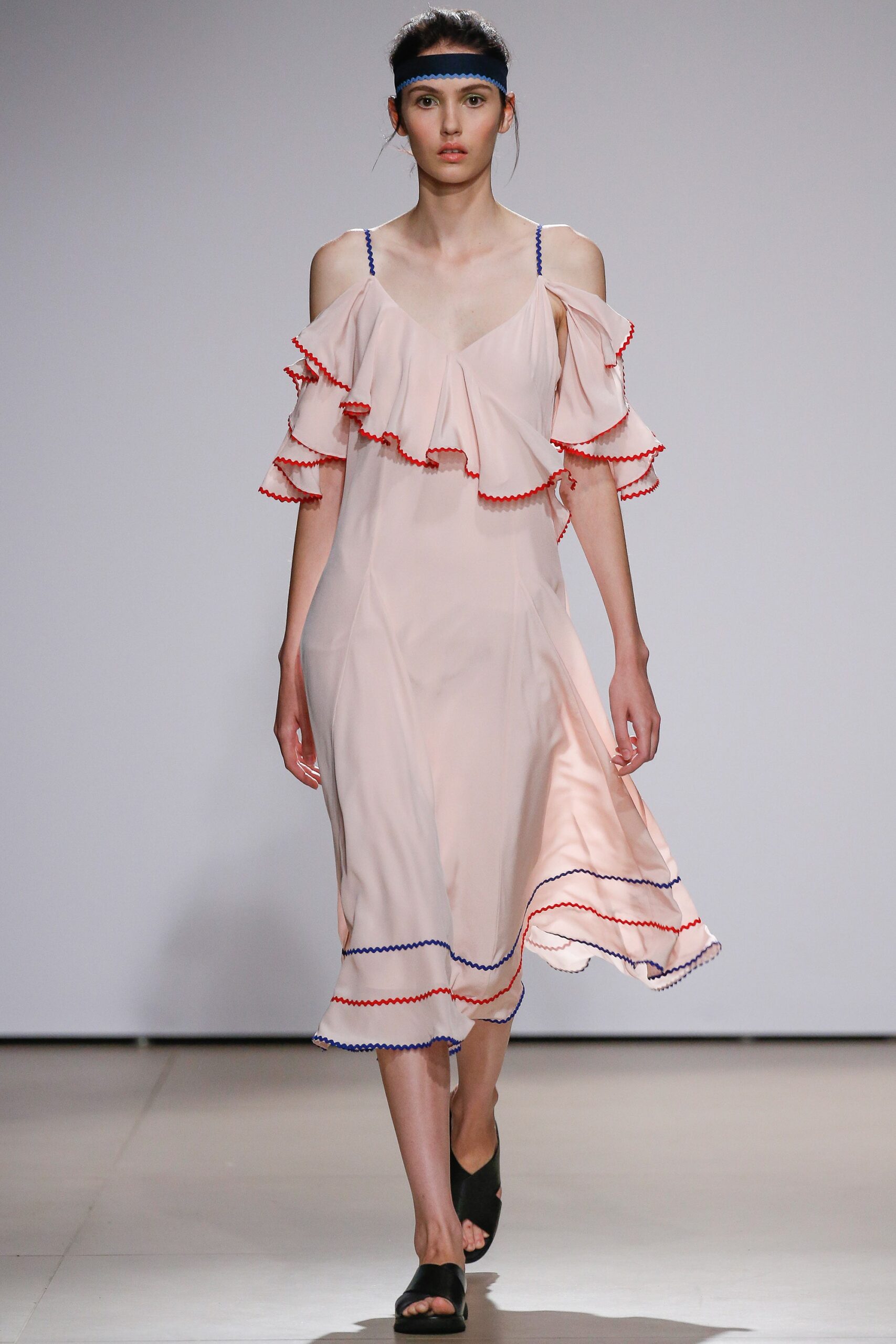 pink ruffled midi dress