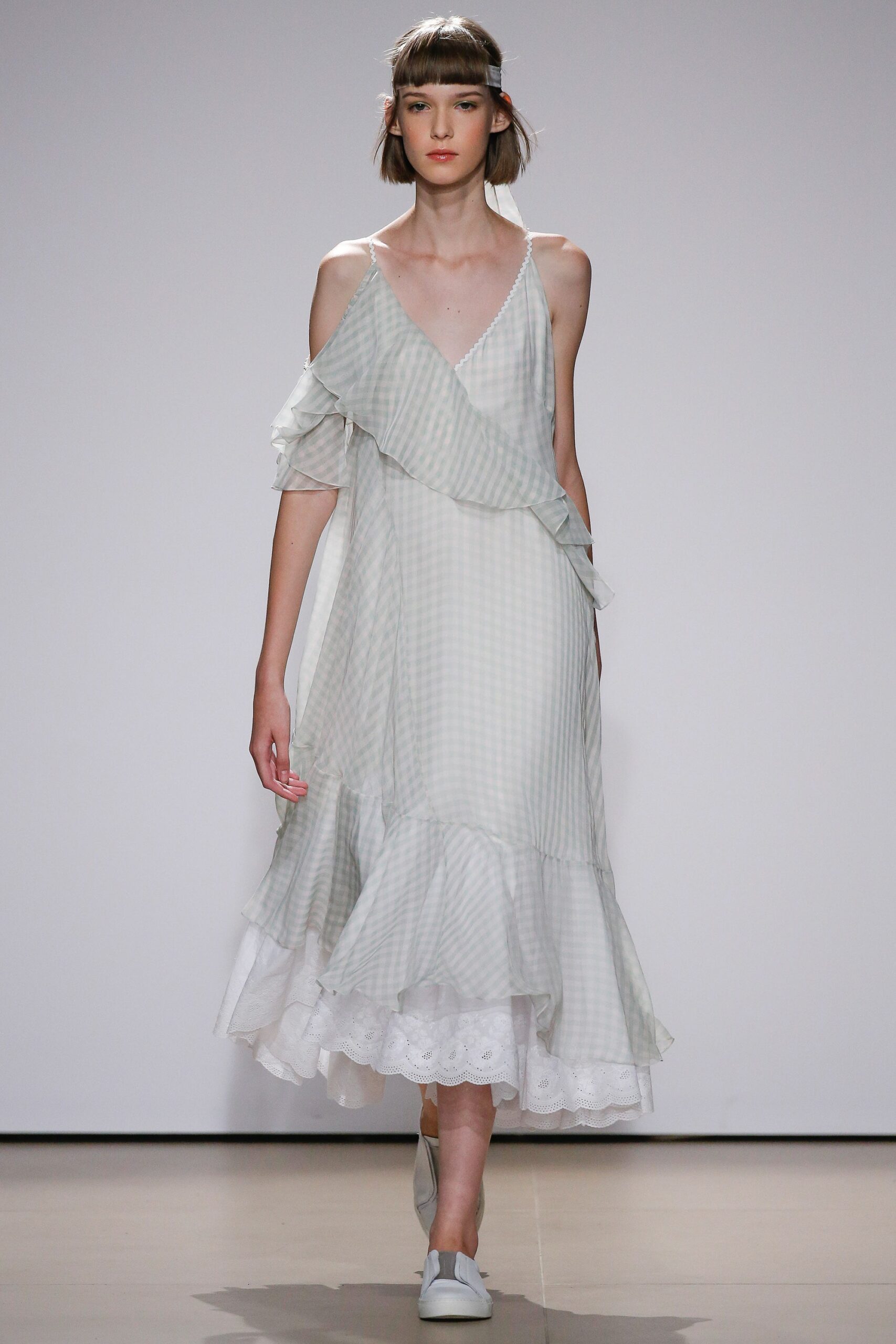 light green ruffled midi dress