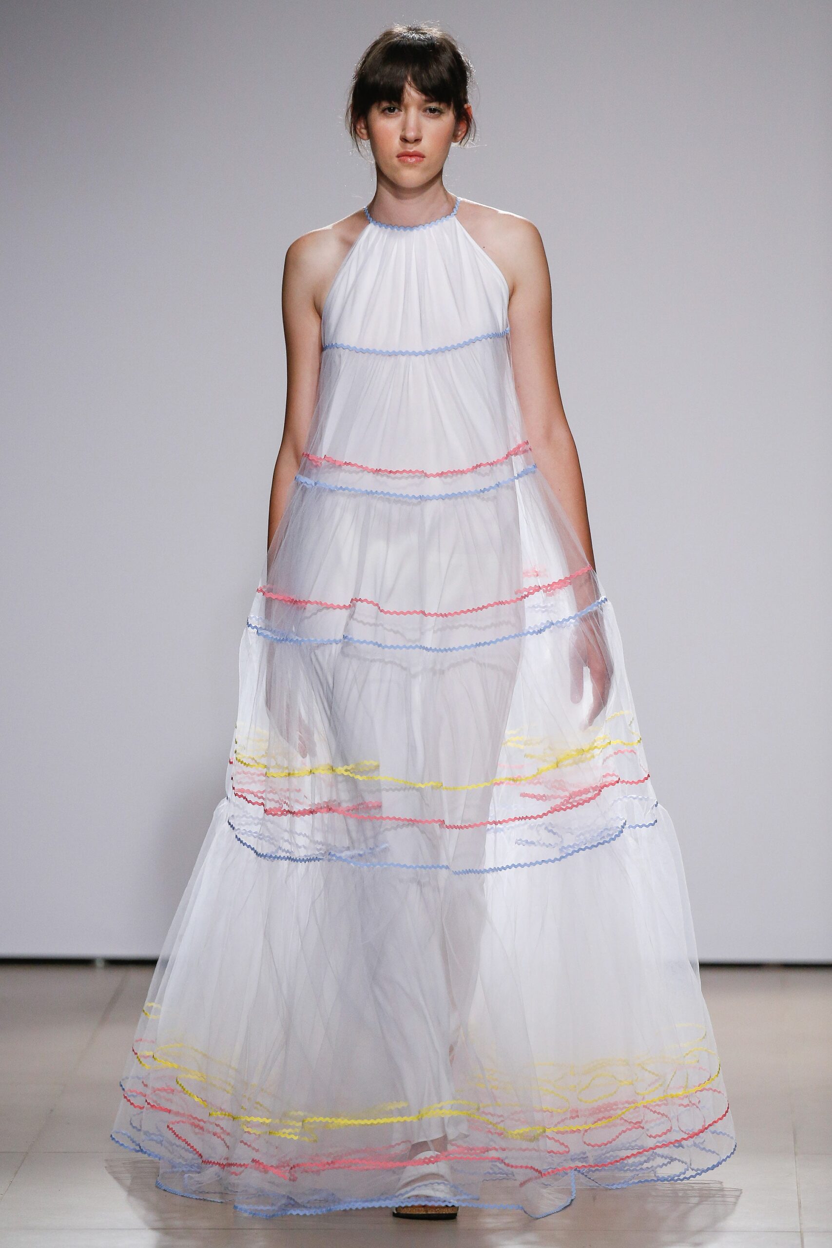 white tiered halter dress