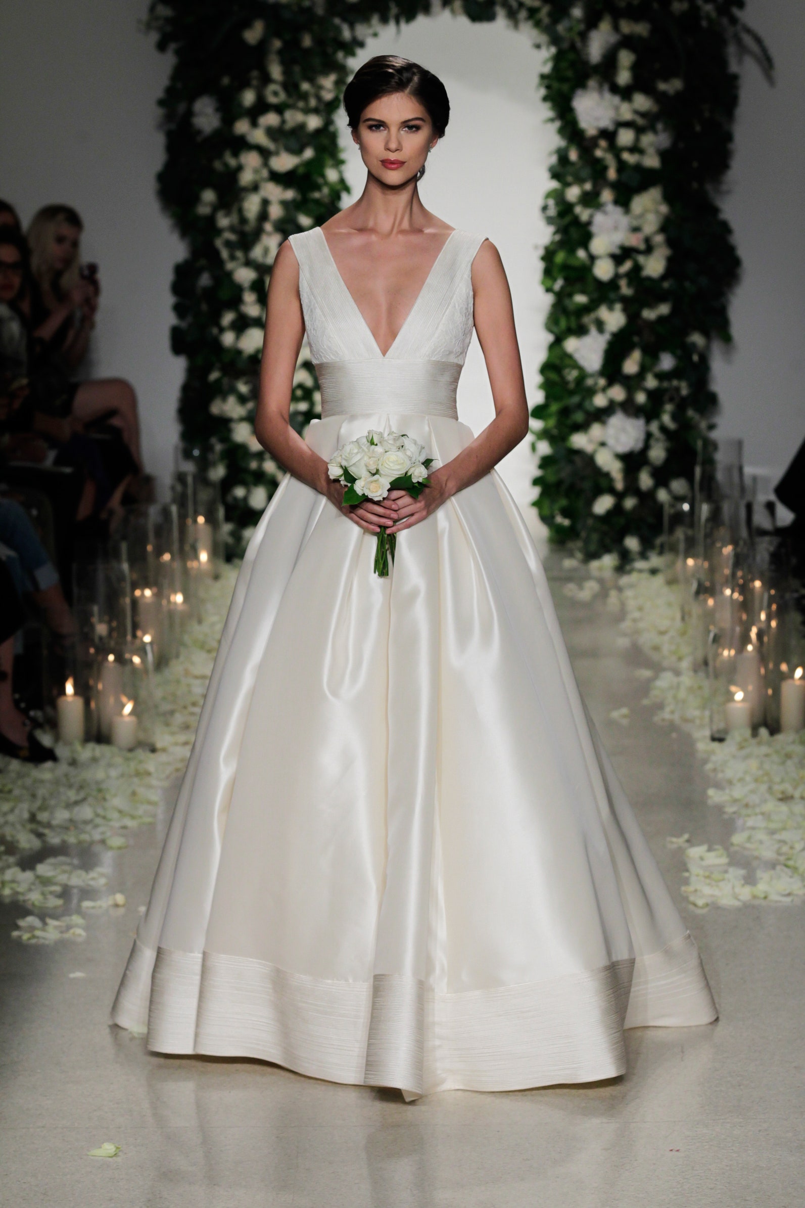 white silk sleeveless gown