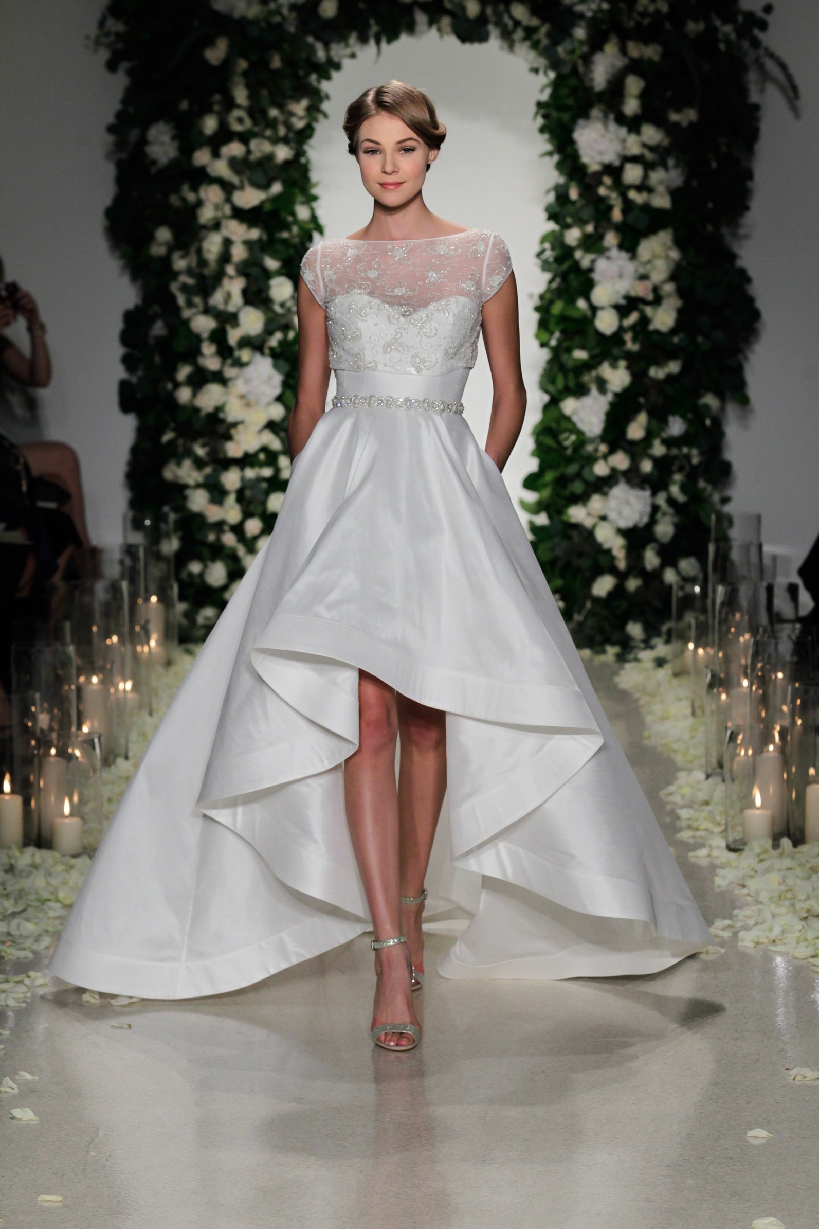 white silk sleeveless gown