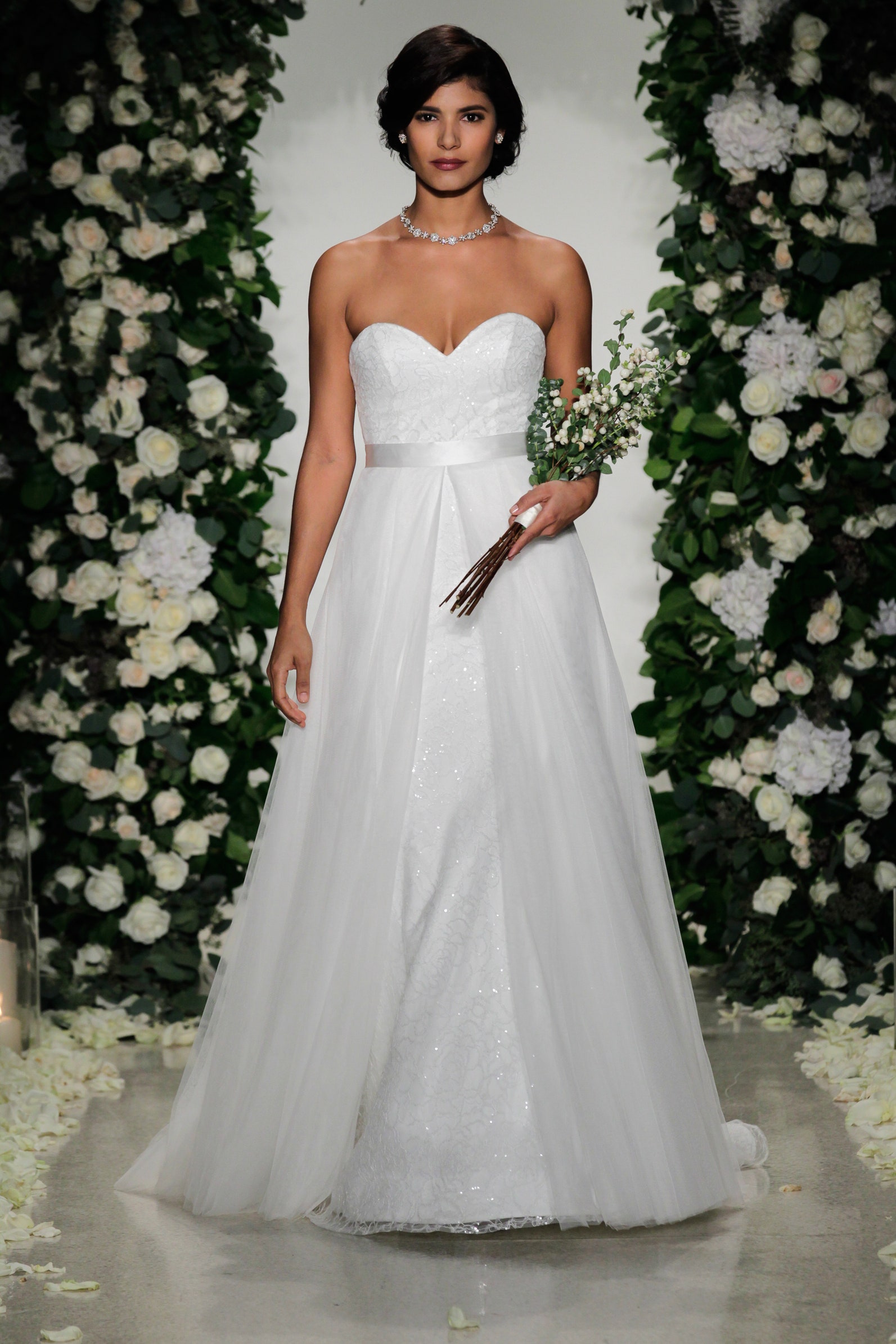 white strapless embellished gown