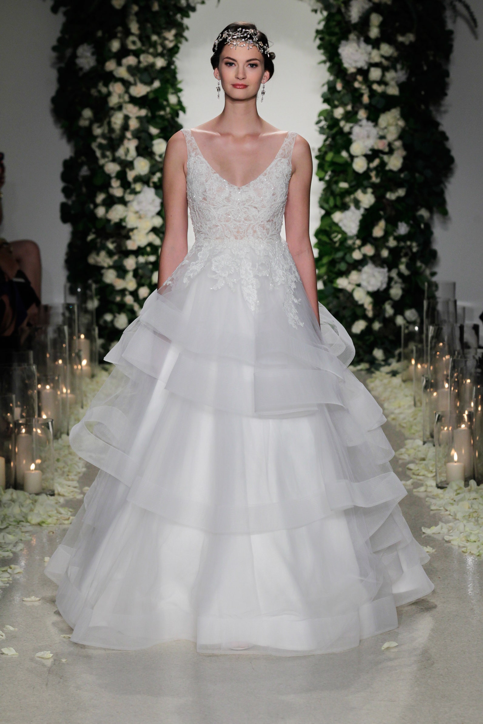 white tiered embroidered gown