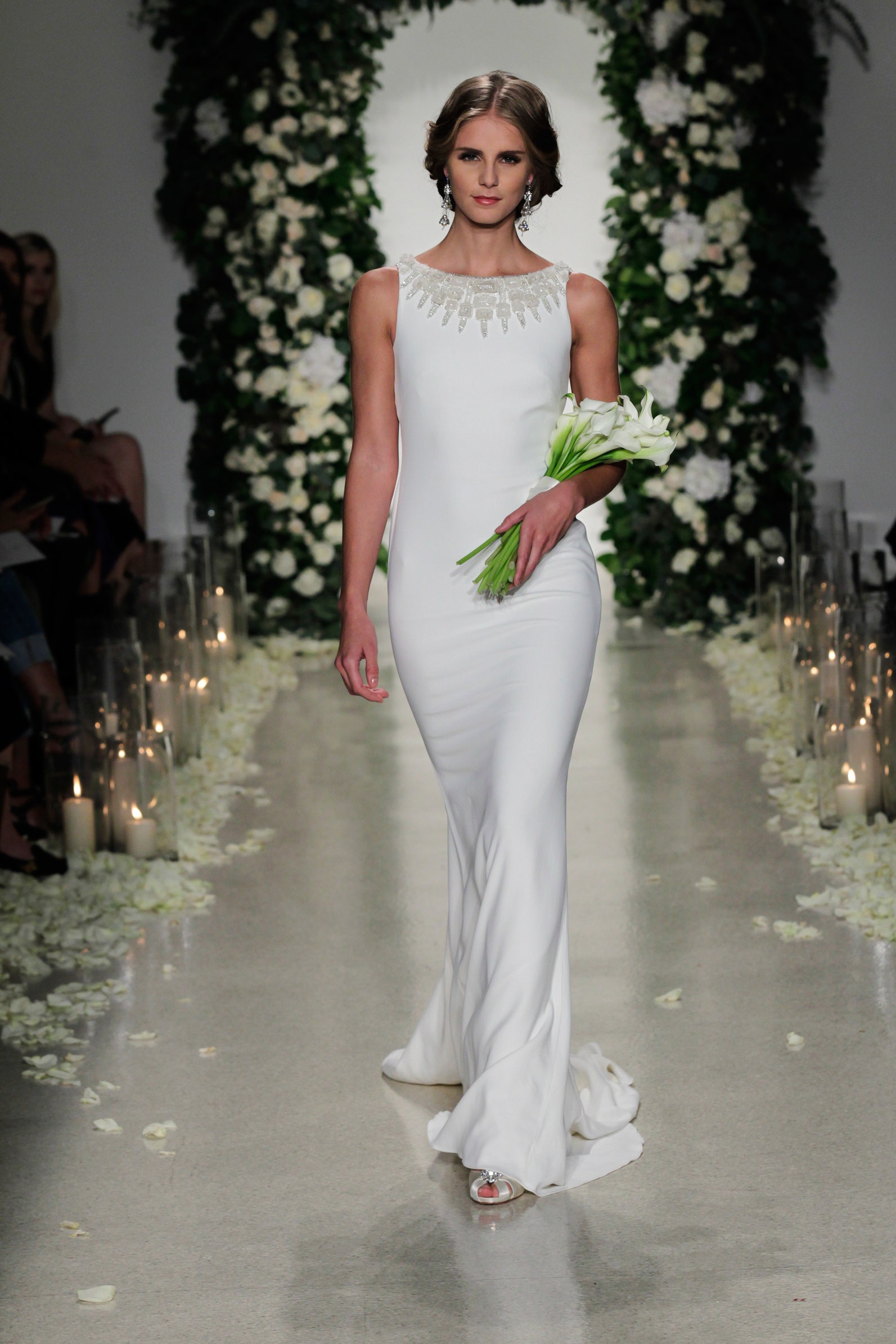 white silk fitted gown