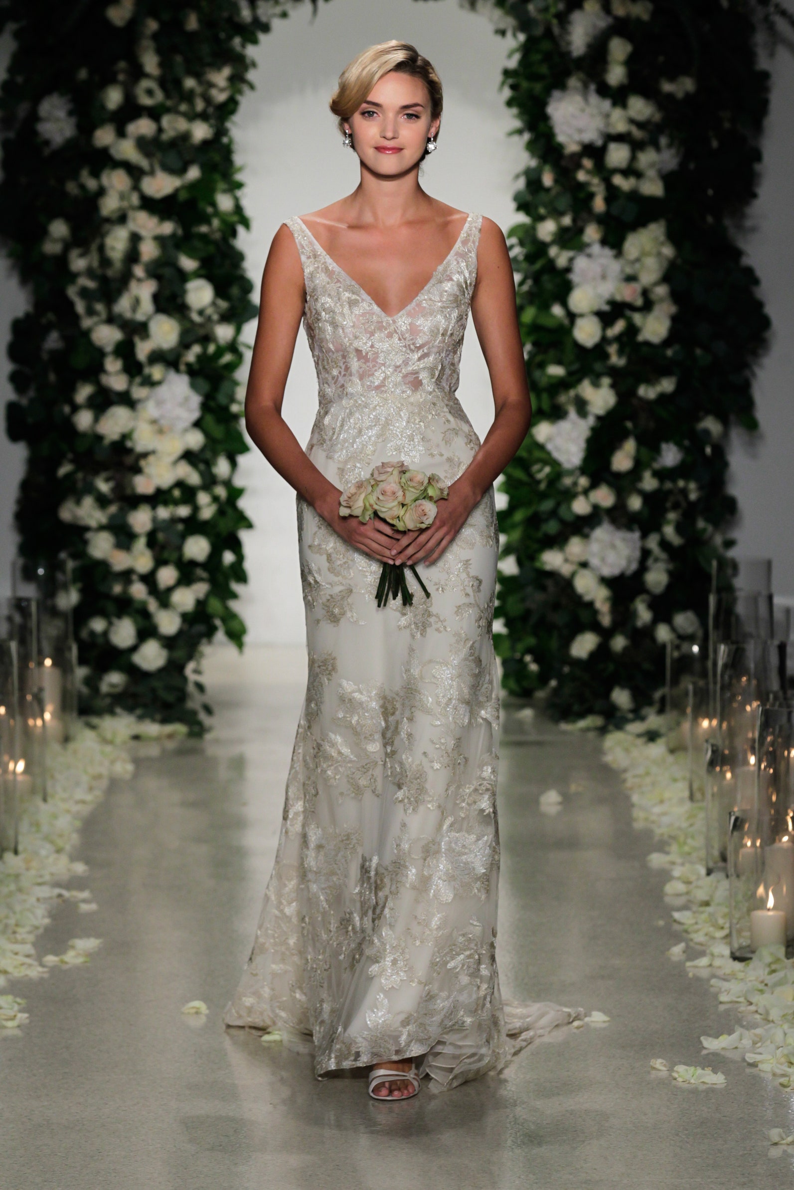 ivory silk embroidered gown
