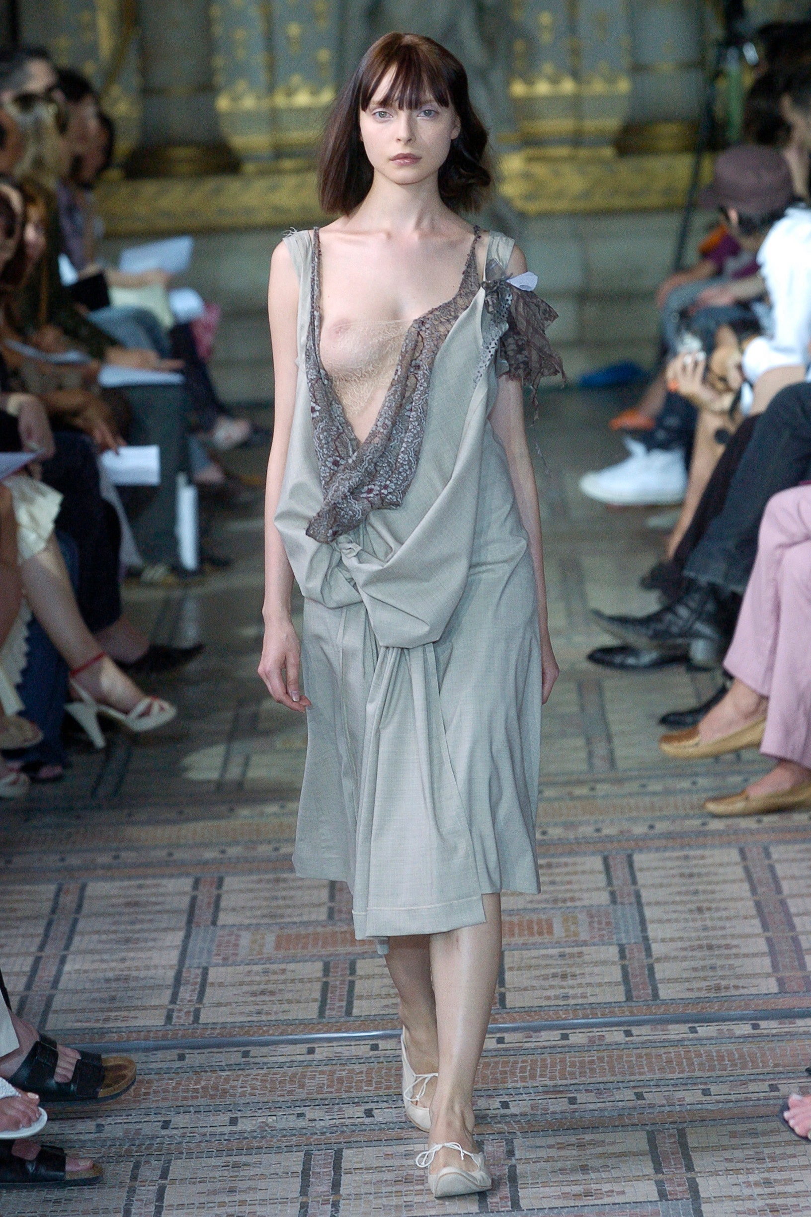 gray silk sleeveless dress