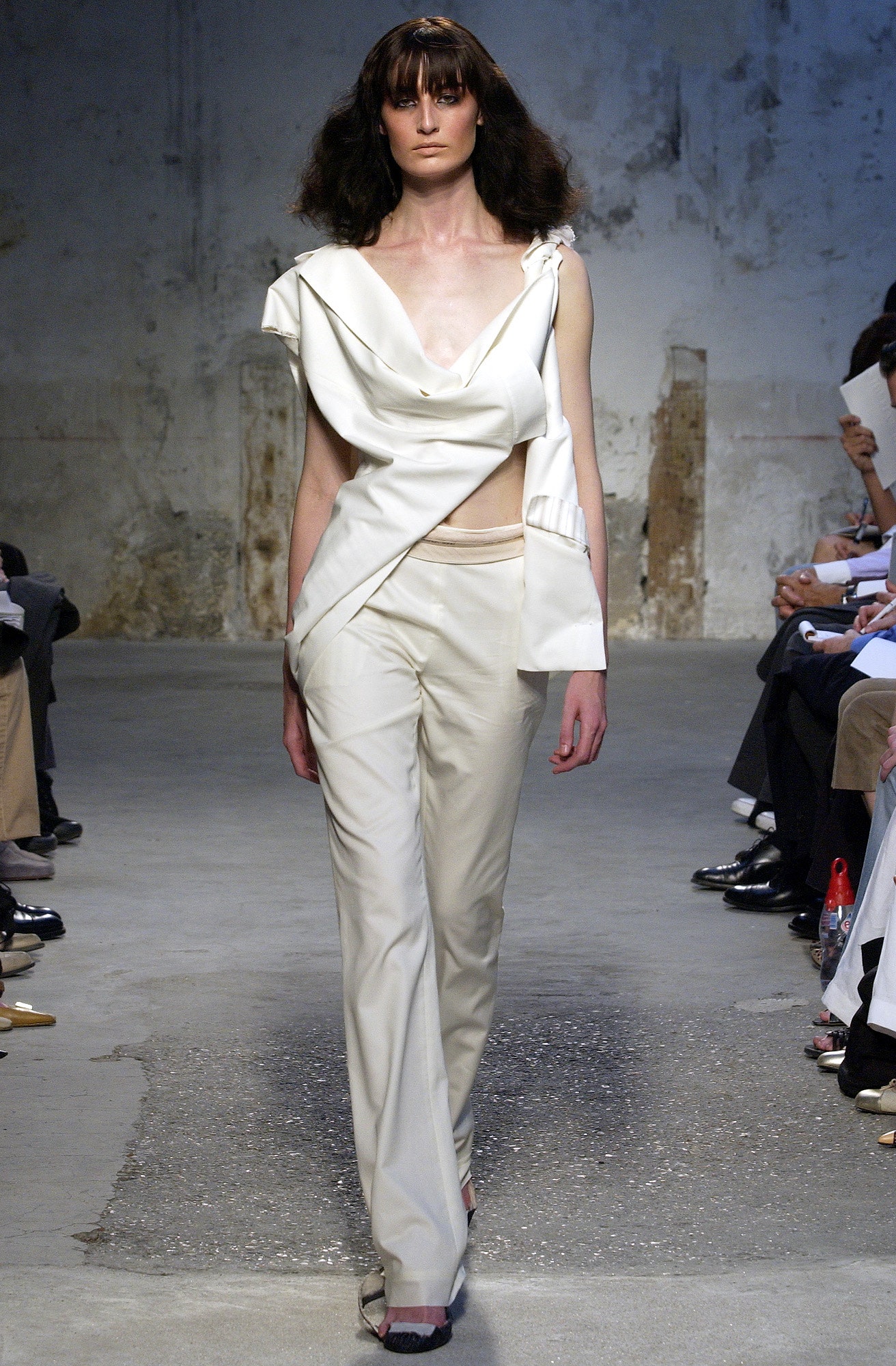 white silk fitted top and pants