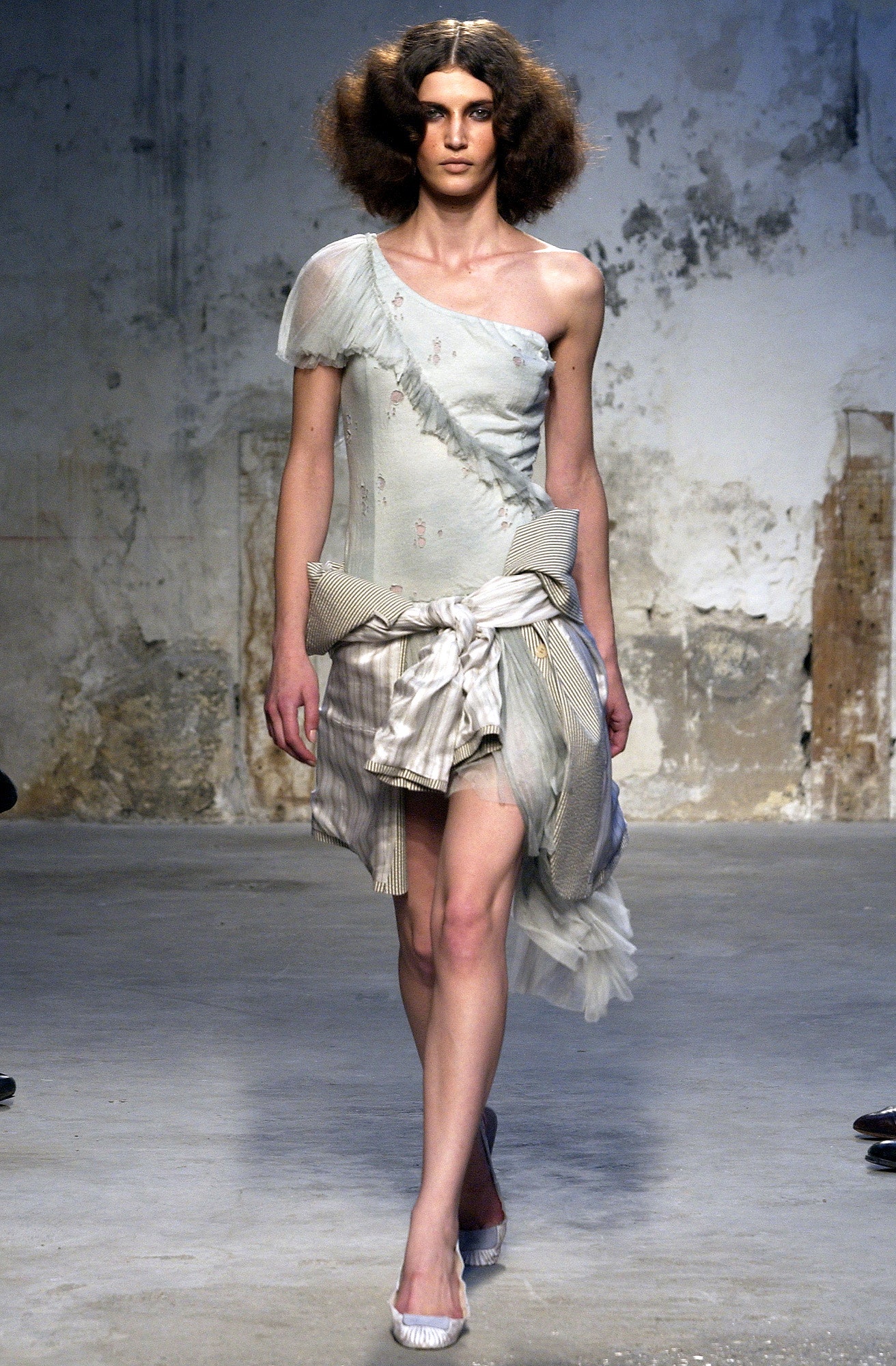 blue and white asymmetric dress