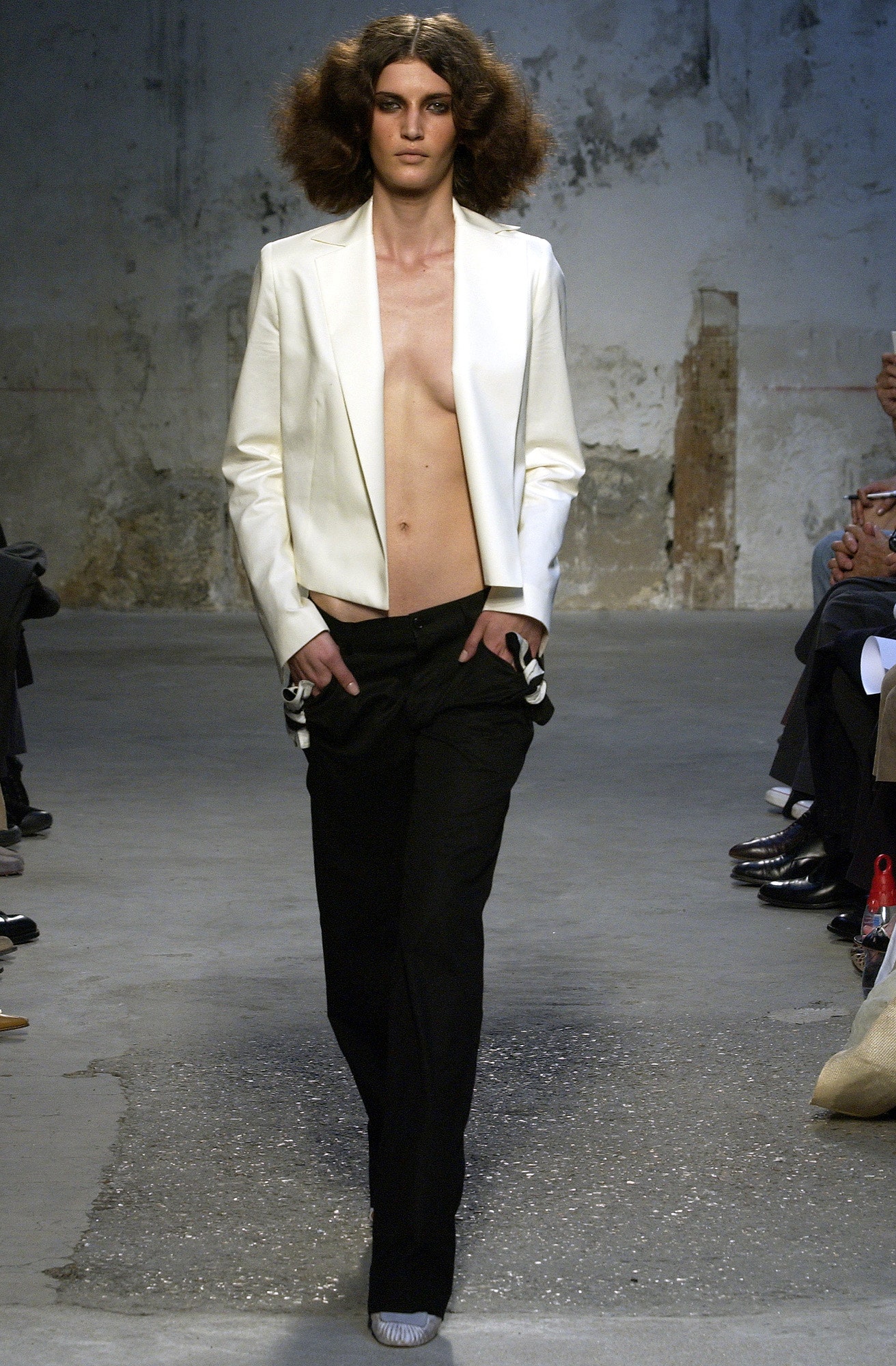 white tailored blazer and black pants
