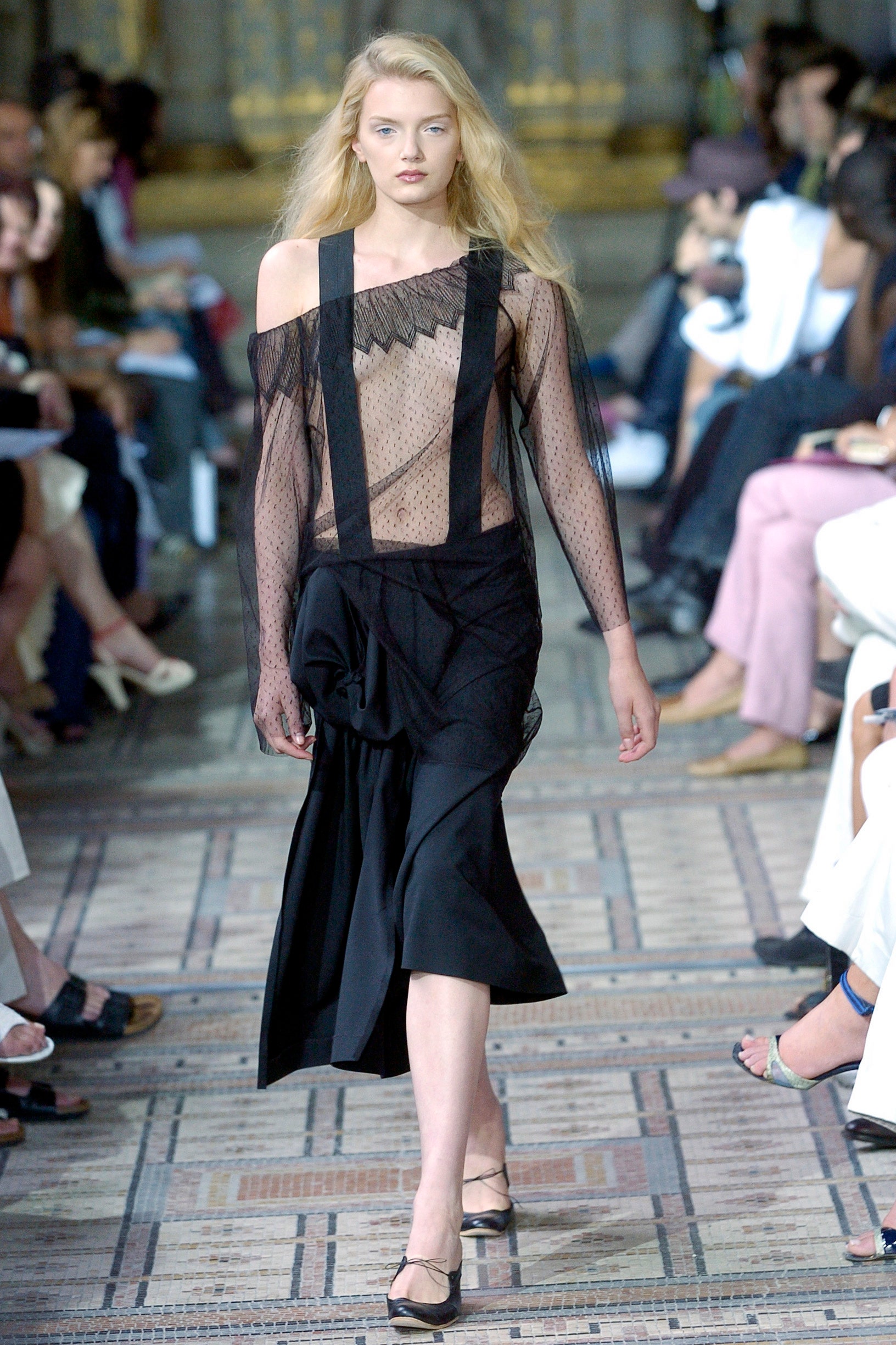black sheer off-shoulder dress