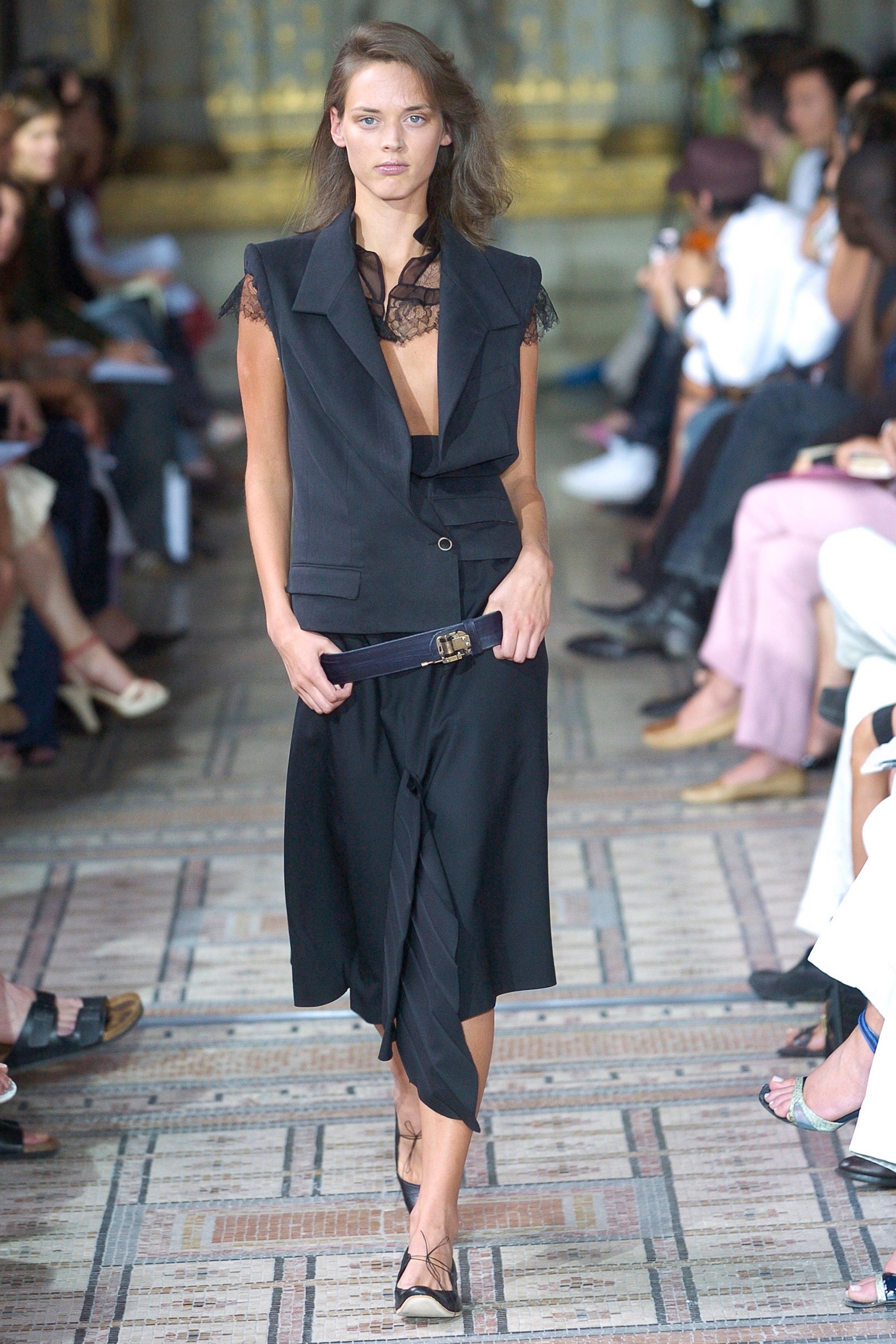 black silk fitted blazer and skirt
