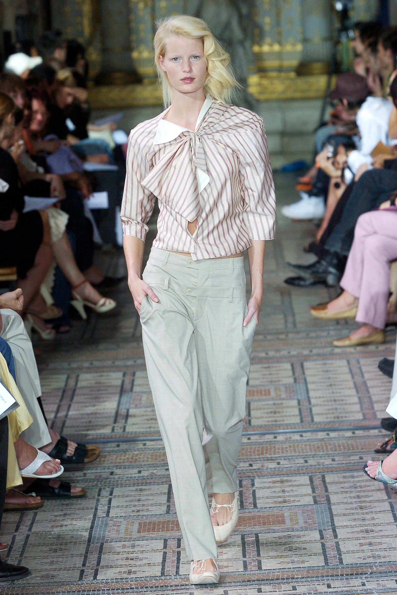 beige cotton short-sleeve collared relaxed striped shirt
