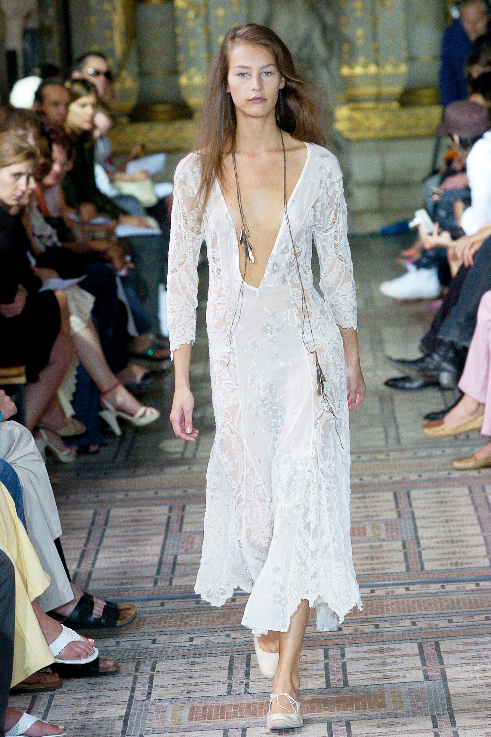 white lace long-sleeve dress