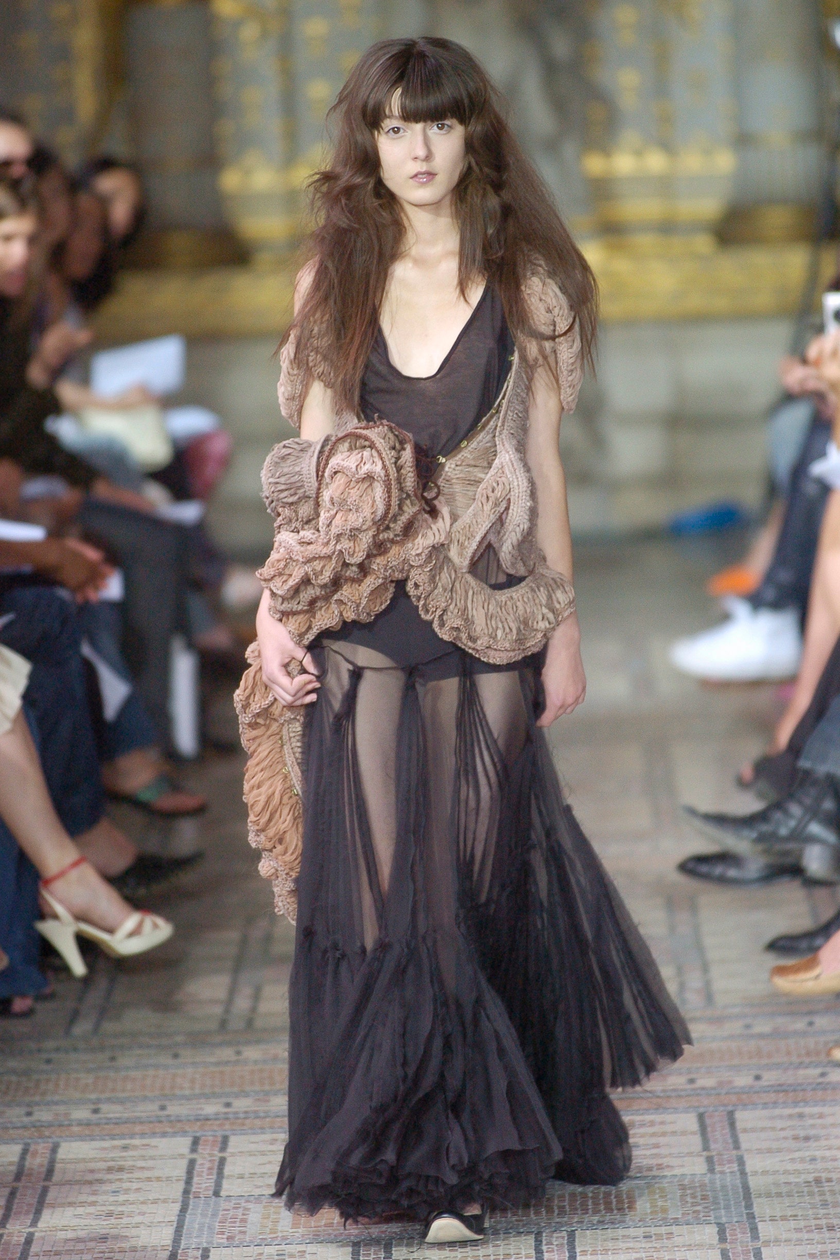 black and beige layered dress