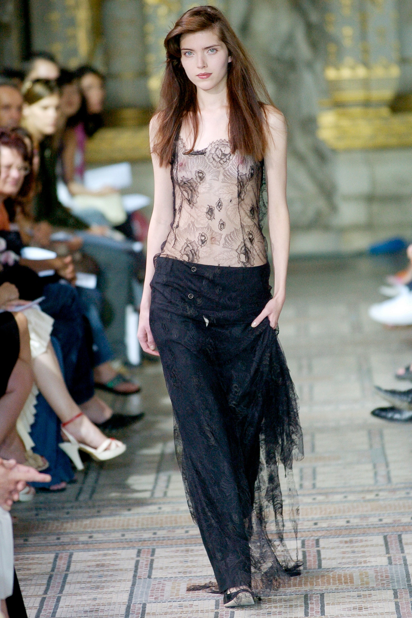 black lace relaxed wide-leg pockets pants