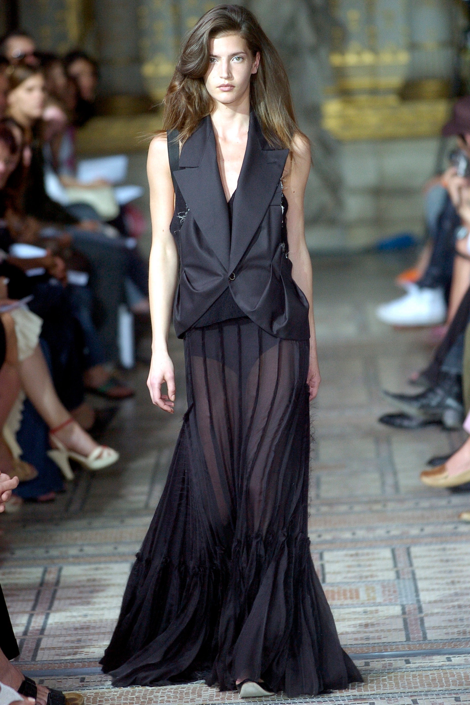 black silk sleeveless v-neck fitted layered flared dress