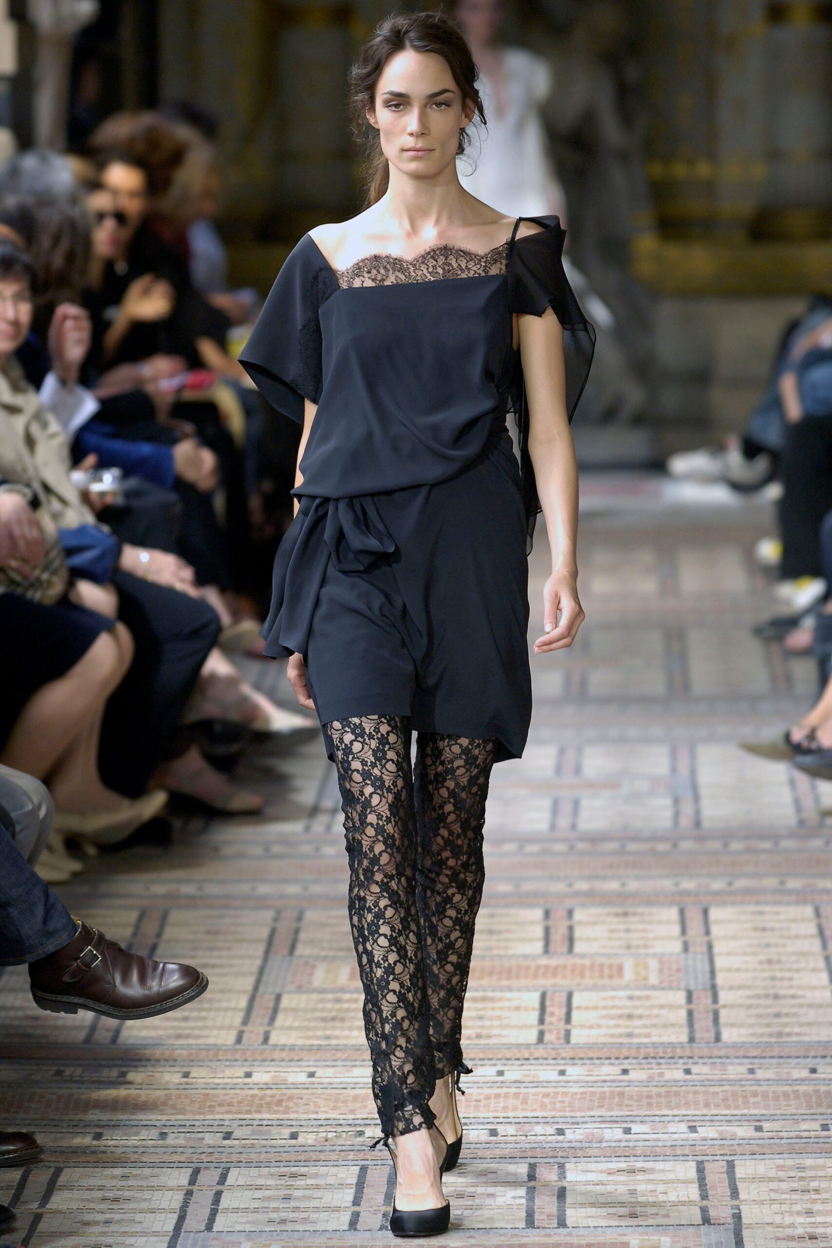 black lace fitted straight-leg pants
