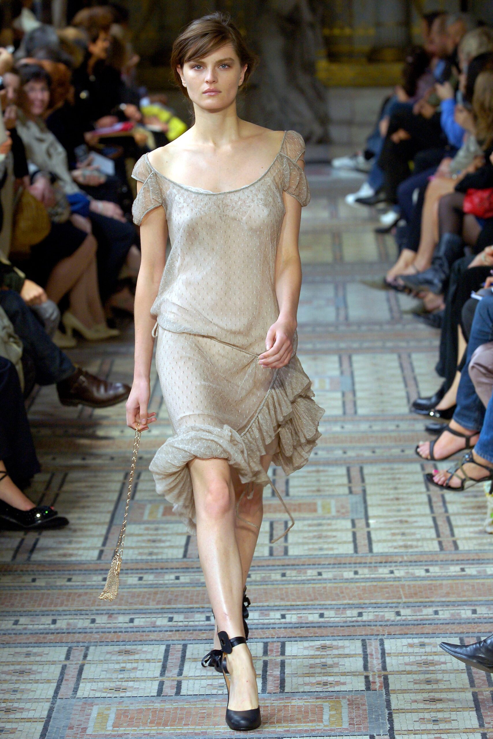 beige silk fitted dress