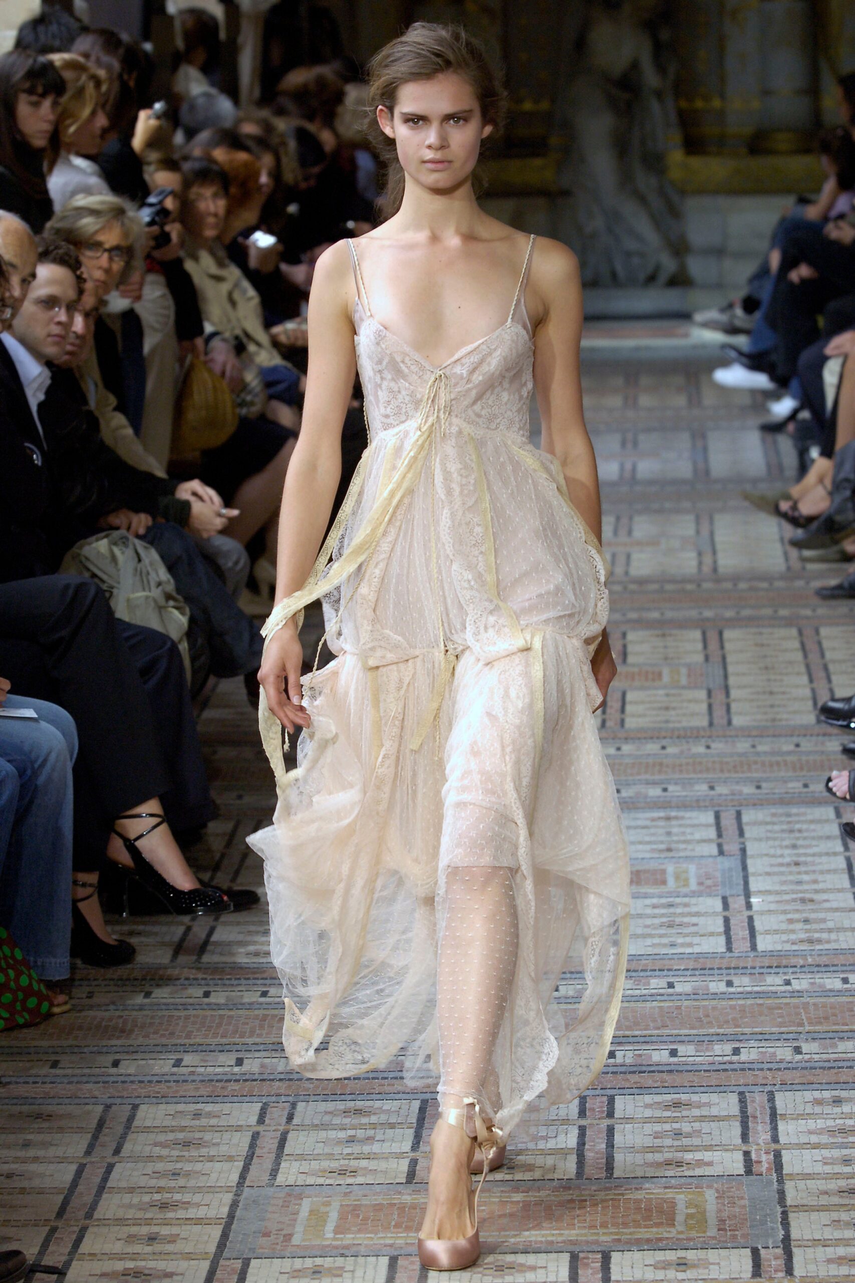 beige silk sleeveless dress
