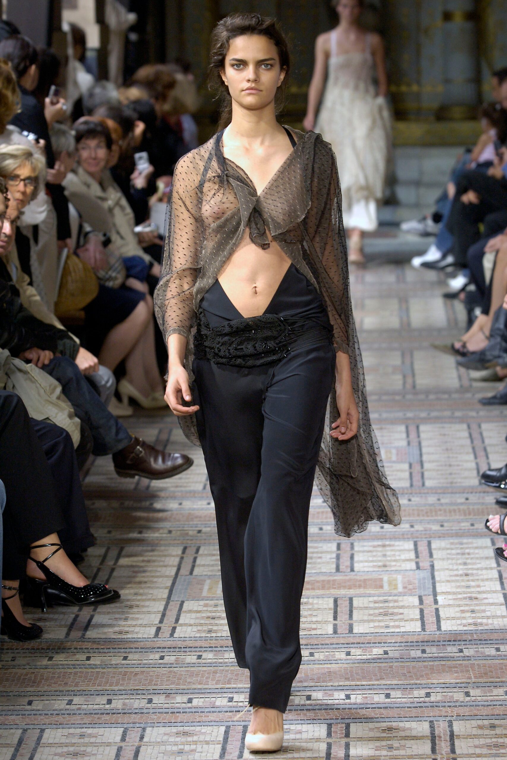 black chiffon sleeveless v-neck fitted draped sheer top