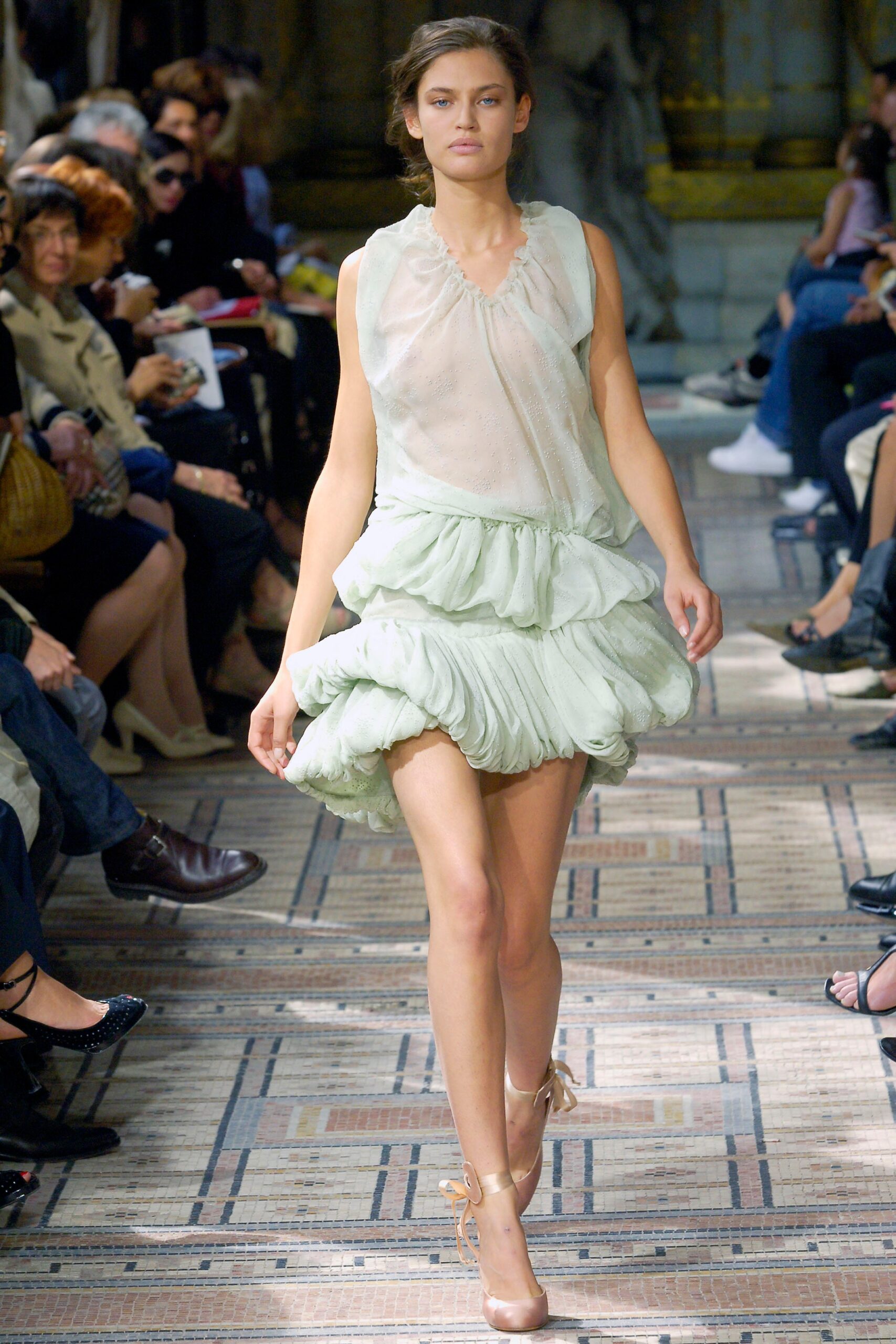green silk sleeveless mini dress