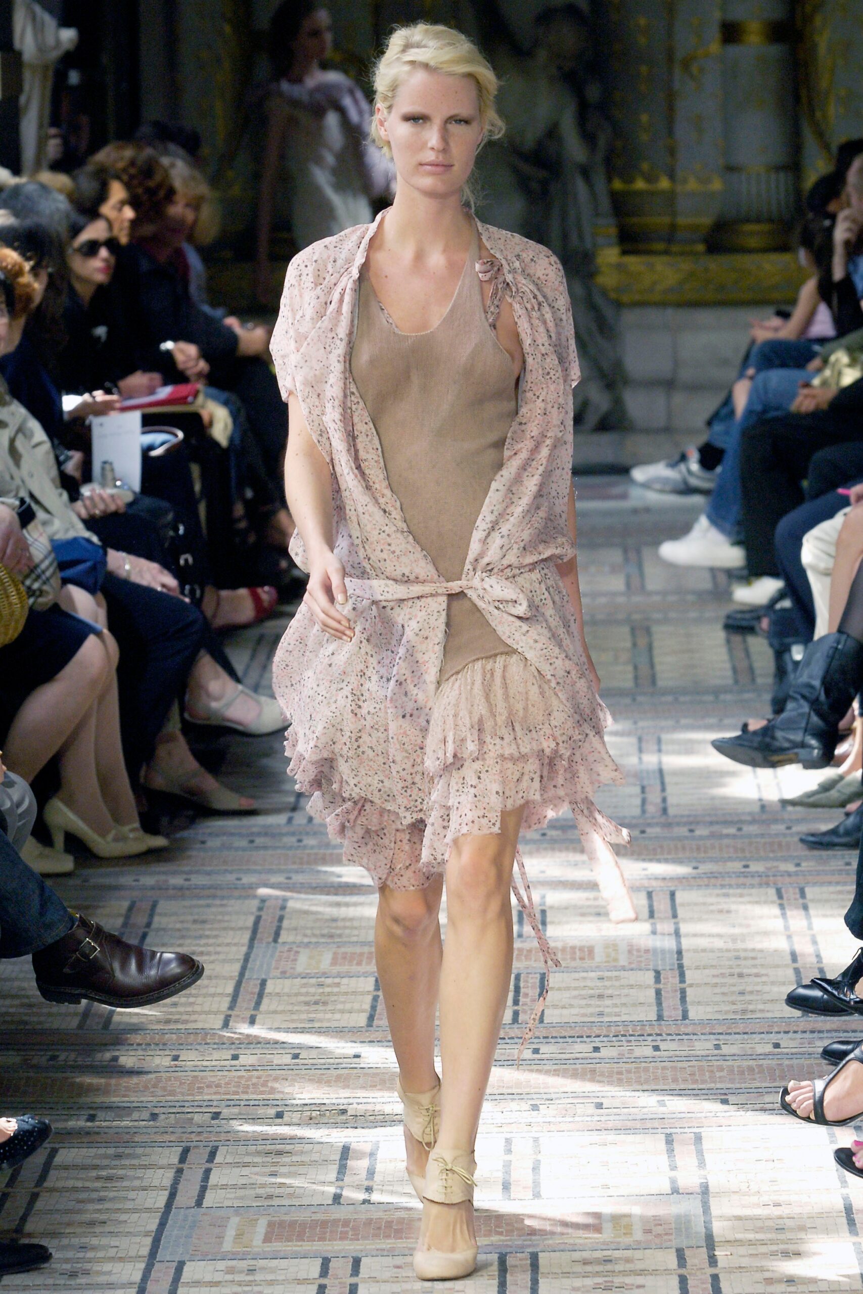 pink silk sleeveless relaxed layered flowing cape