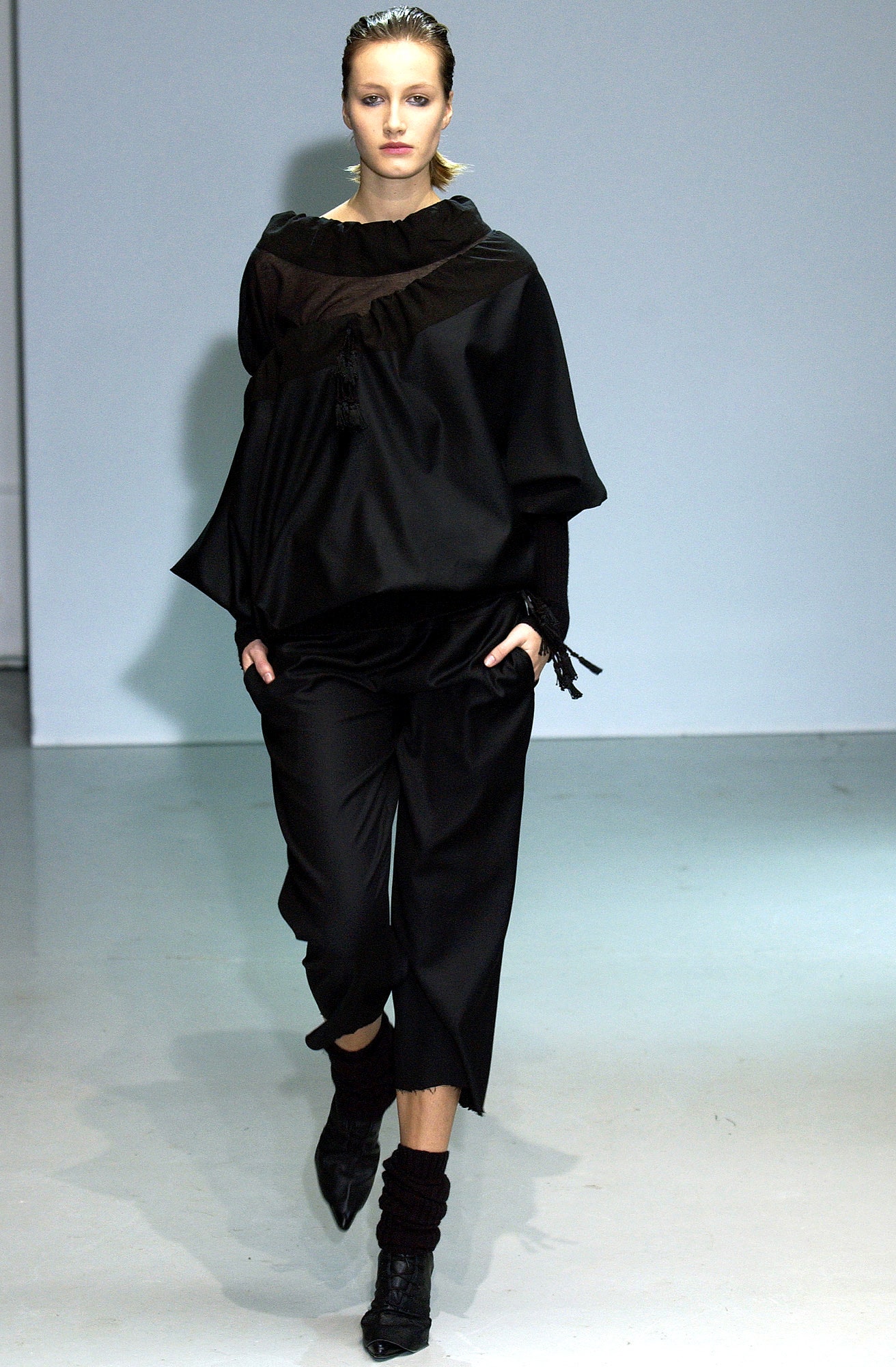black relaxed silk top and pants
