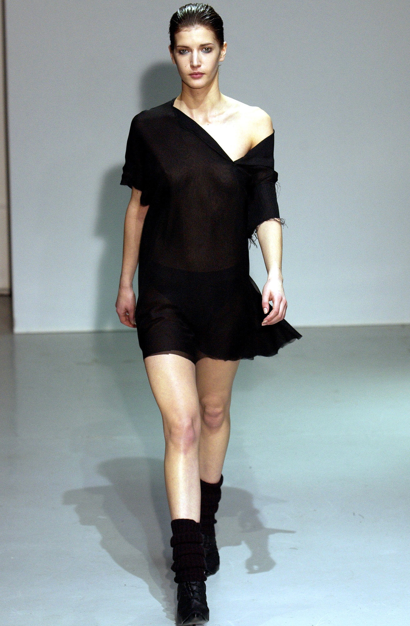 black sheer off-shoulder dress